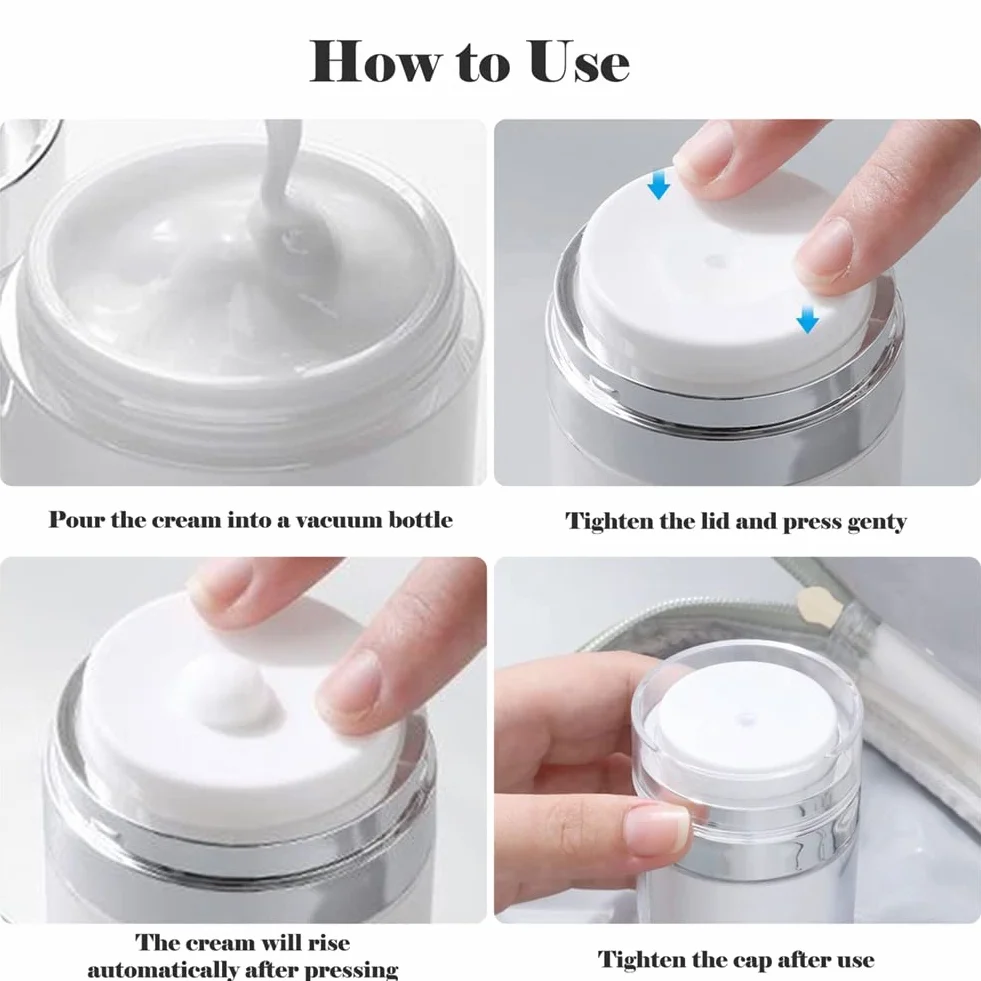 HOTUT Dosatore Contenitore Crema Bottiglie, 50ML Ricaricabile Airless Pump Contenitori Cosmetic Cream Jar, Crema Vuoti Barattoli per Viaggio