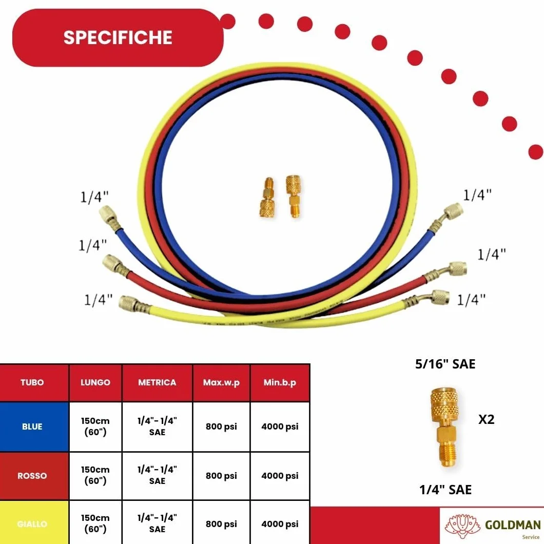 Kit Manometro Climatizzazione 3 Tubi Ricarica Gas Refrigerante Auto AC R410A R407C R32 R134a