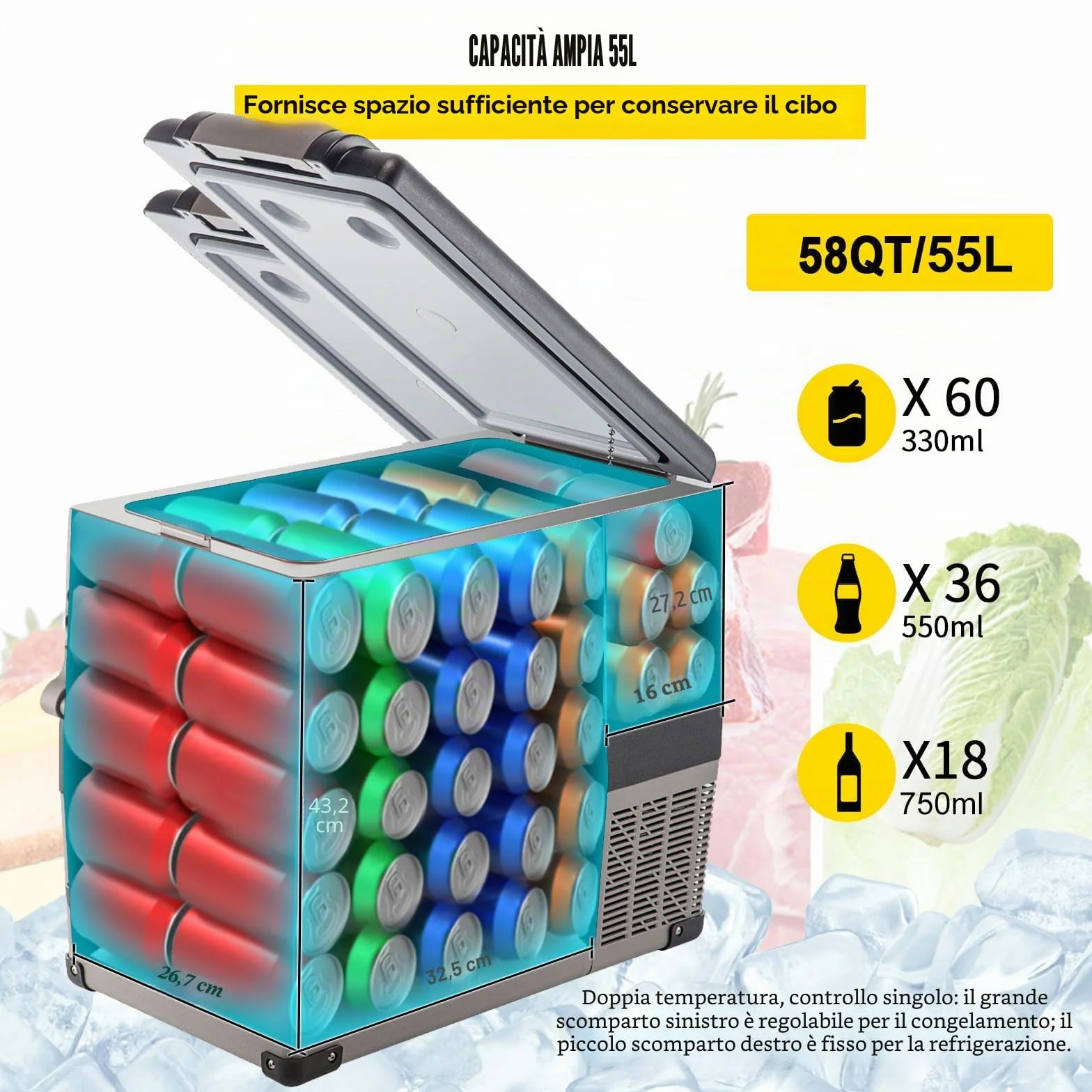 VEVOR Frigorifero Portatile 55L con Schermo LCD, Congelatore da Campeggio Controllo APP