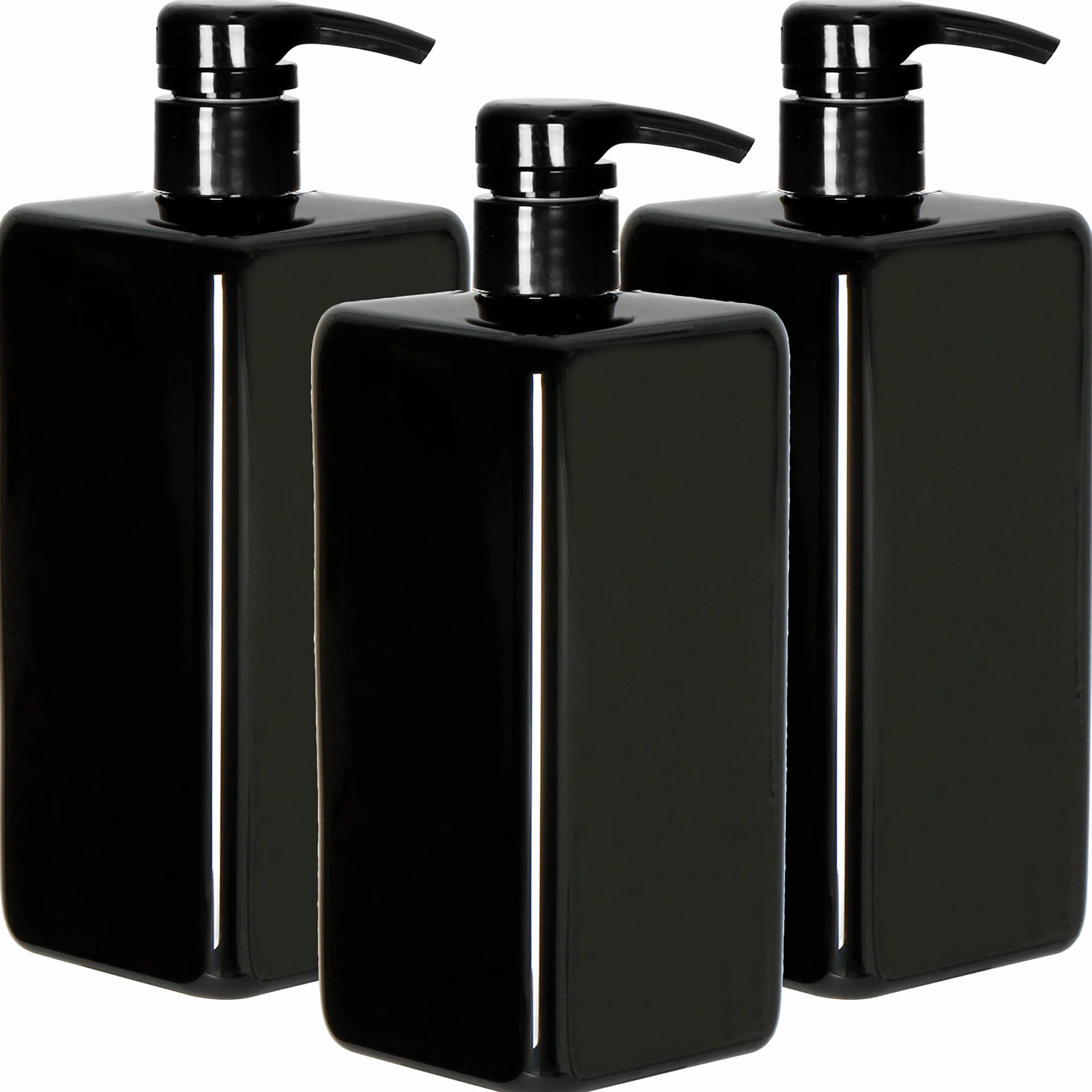 Youngever 3 Pacchi 1000ML Bottiglie a Pompa in Plastica, Bottiglie a Pompa in Plastica Quadrate Ricaricabili per L'erogazione di Lozioni, Shampoo e Altro (Nero)