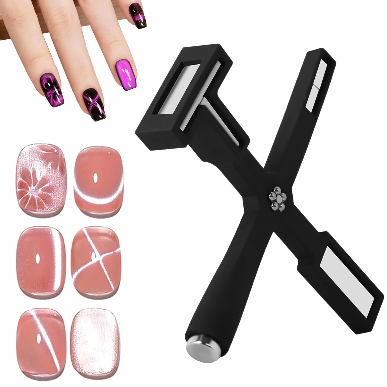 Nail Art Magnet, Penne Magnetiche per Occhi di Gatto Multifunzione Aggiornate 5 in 1 con Custodia Protettiva in Silicone,Magnete Unghie Cat Eye a Forte Aspirazione per Smalto Occhi di Gatto