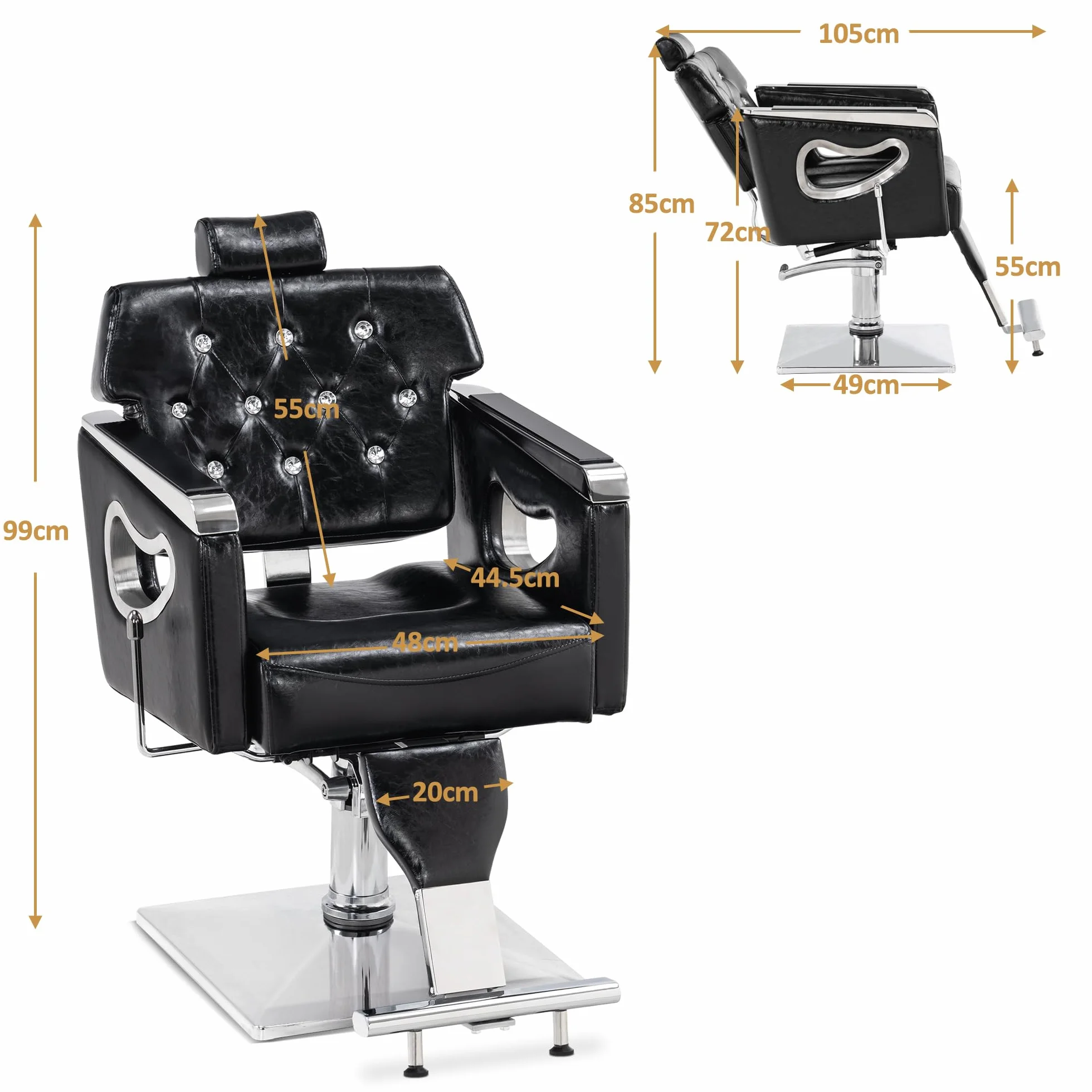 Barberpub Sedia da barbiere con poggiatesta, sedia Barber con pompa idraulica, poltrona da parrucchiere regolabile in altezza, girevole a 360° e inclinabile, stile retrò vintage, in similpelle, 8132