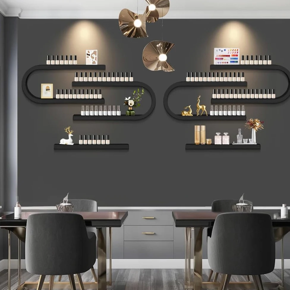 Porta Smalti A Forma di U da 2 Pezzi, Organizer per Oli Essenziali da Parete in Metallo, Espositori per Cosmetici, per Spa E Salone di Bellezza,Nero