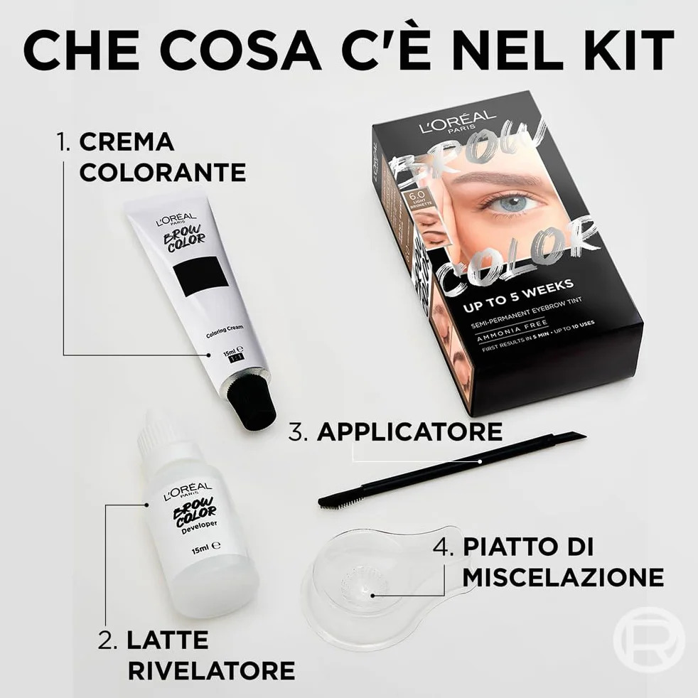 L'Oréal Paris Colorazione Semipermanente per Sopracciglia, Risultati Visibili in 5 minuti, Dura Fino a 5 Settimane, Senza Ammoniaca, Brow Color, Tonalità: 3.0 Castano Scuro