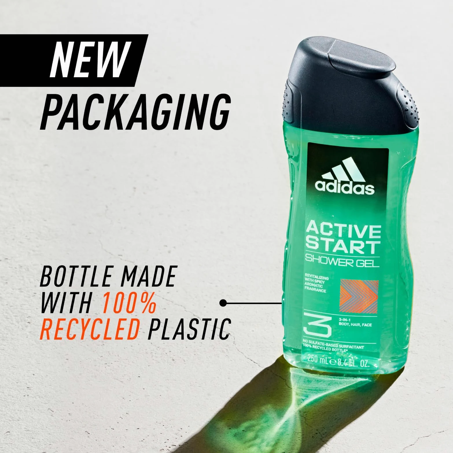 Adidas, Active Start Gel Doccia Bagnoschiuma 3 in 1 per Corpo, Capelli e Viso, 400 ml