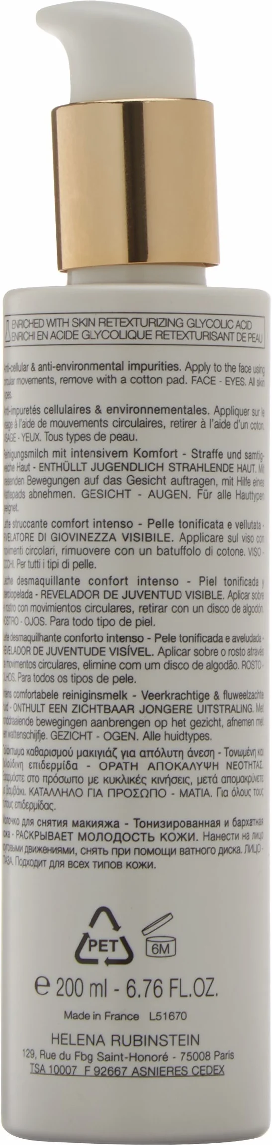 Helena Rubinstein Pure Ritual, Intense Comfort, Make-Up Remover Milk, Donna, 200 ml
