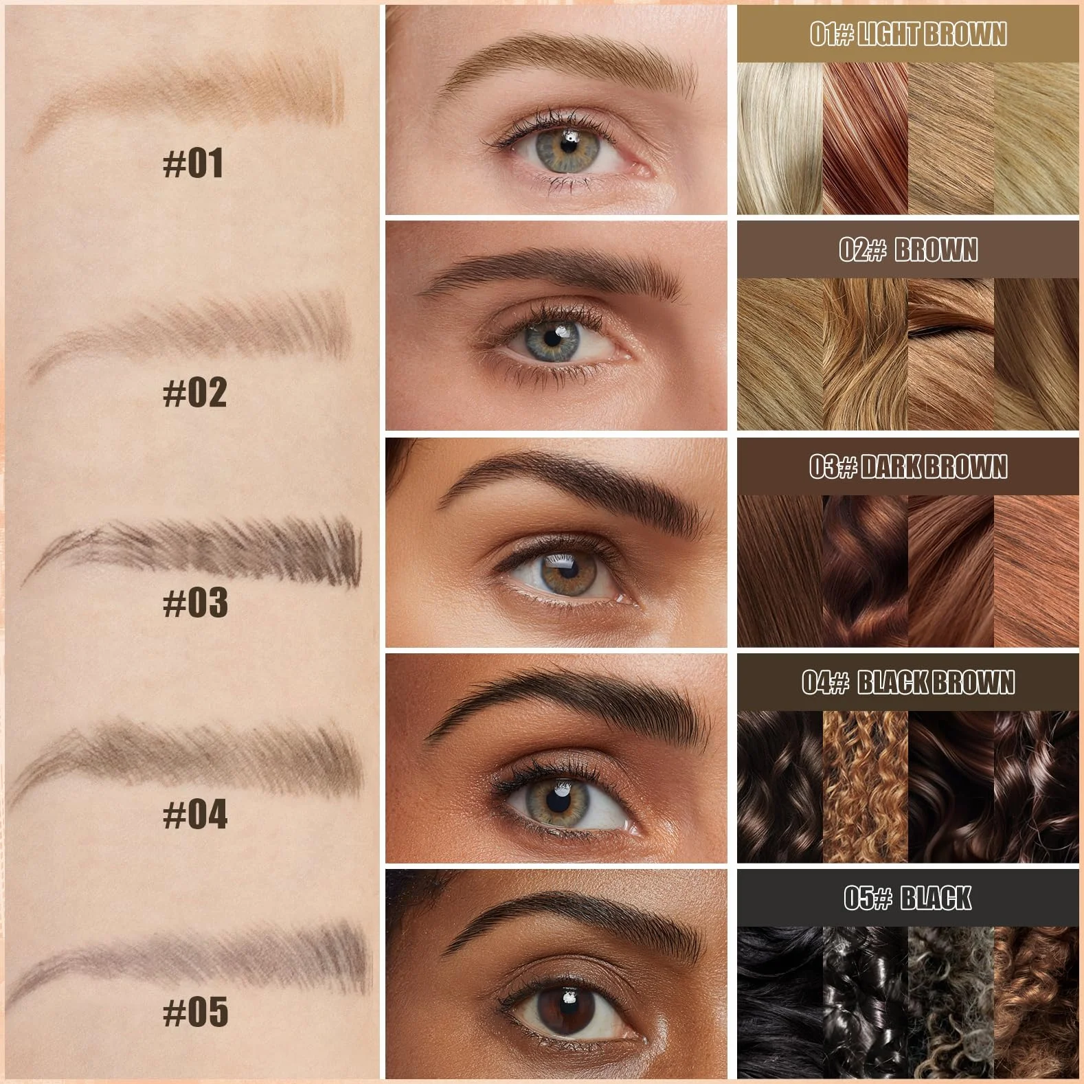 W3W 4D matita sopracciglia make up, penna sopracciglia effetto pelo,matita sopracciglia microblading,waterproof eyebrow pencil,4D Quadrato angolato + Ultra-Fine,02 Medium Brown(Marrone medio)