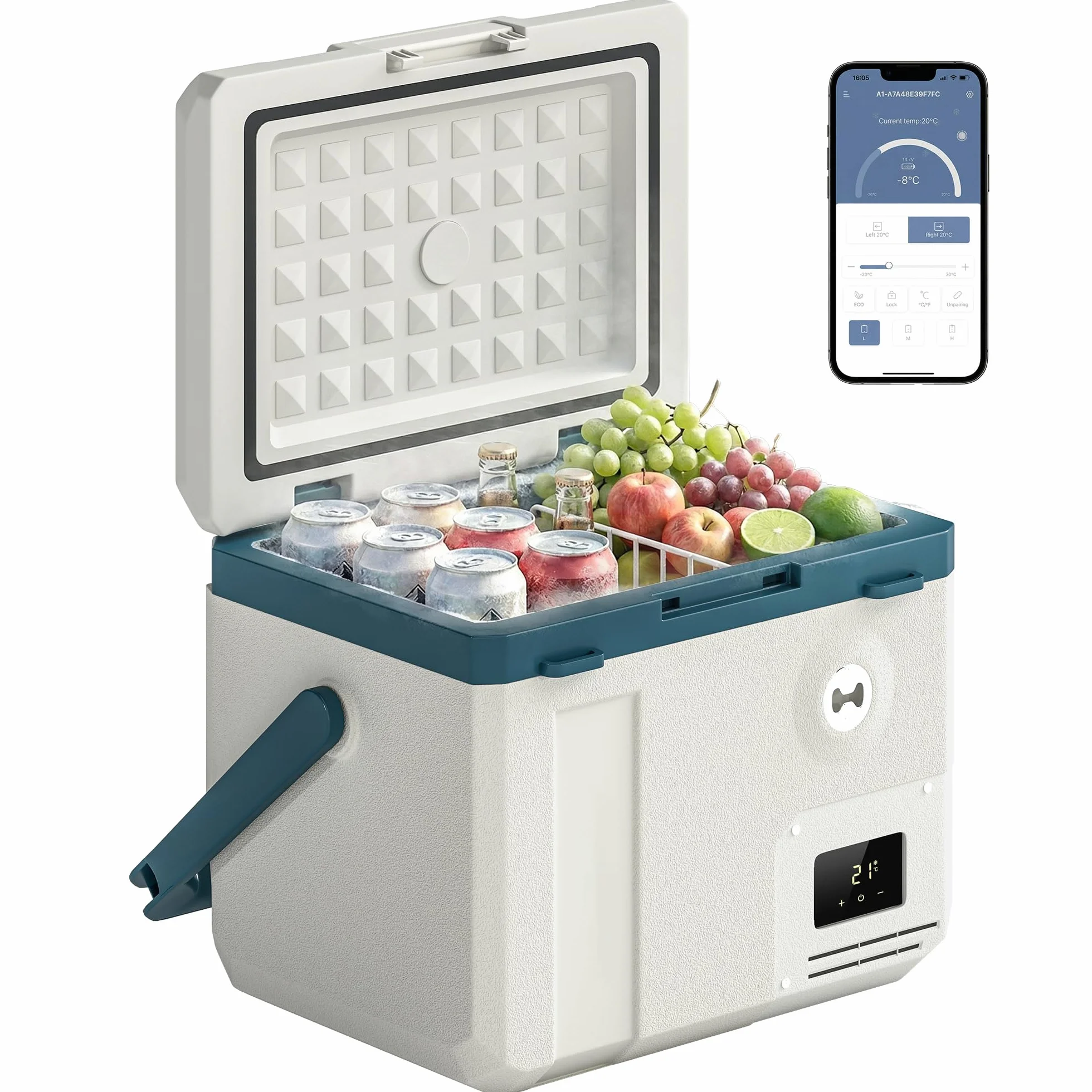 Outsunny Frigorifero Portatile 19L con Compressore, Mini Frigo Elettrico Anti-Shock, APP Bluetooth, 12V/24V/240V, -20°C a 20°C