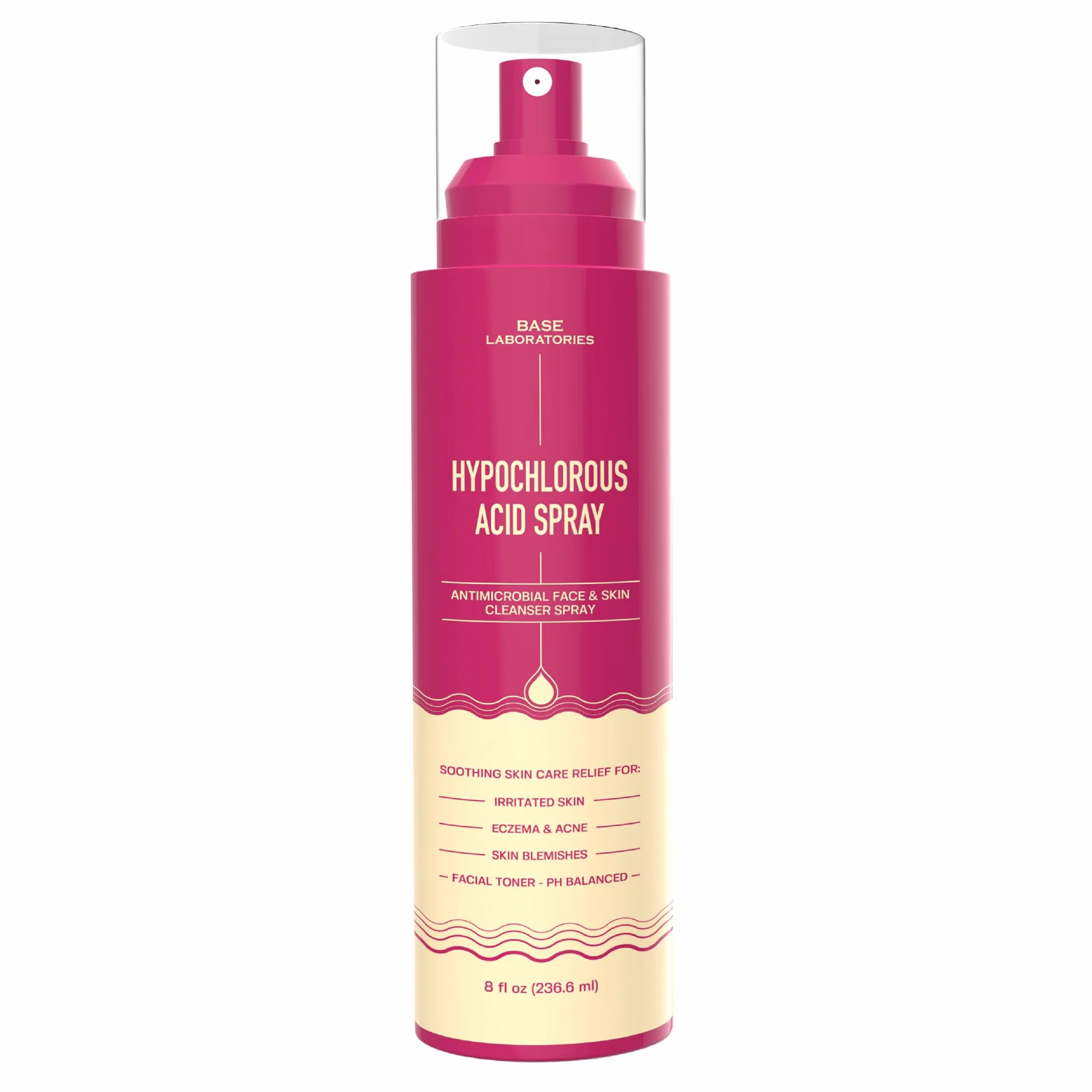 BASE LABORATORIES Spray acido ipocloroso, guarigione della pelle per ferite, soluzione spray per la cura delle ferite, eczema, tatuaggi e piercing | lavaggio delle ferite con soluzione salina