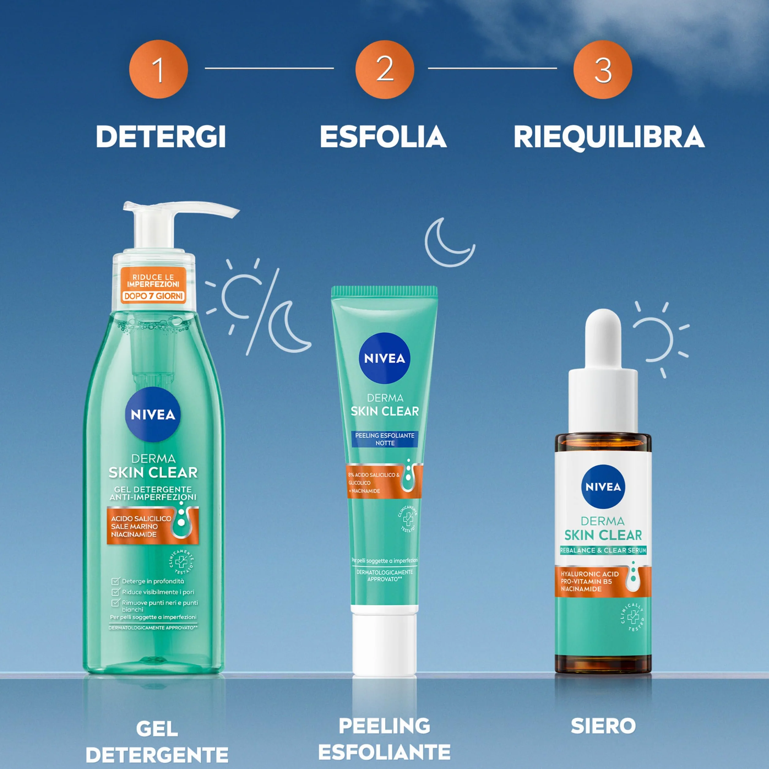 NIVEA Derma Skin Clear Peeling Anti-Imperfezioni 40 ml, Peeling viso esfoliante per la cura della pelle mista con Acido Glicolico, Acido Salicilico e Niacinamide, Esfoliante viso purificante