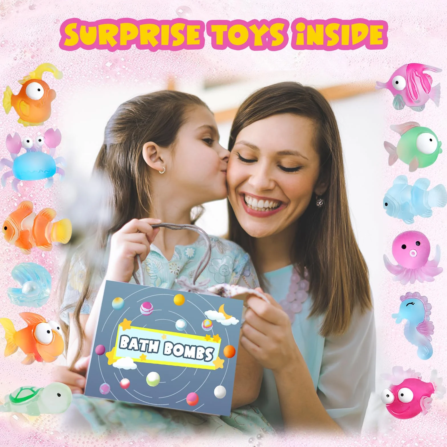 Bombe da bagno per bambini, 12 unità, bombe da bagno con giocattolo a sorpresa all'interno, bombe da bagno in schiuma naturale e organica, regali di Pasqua per bambini e bambine