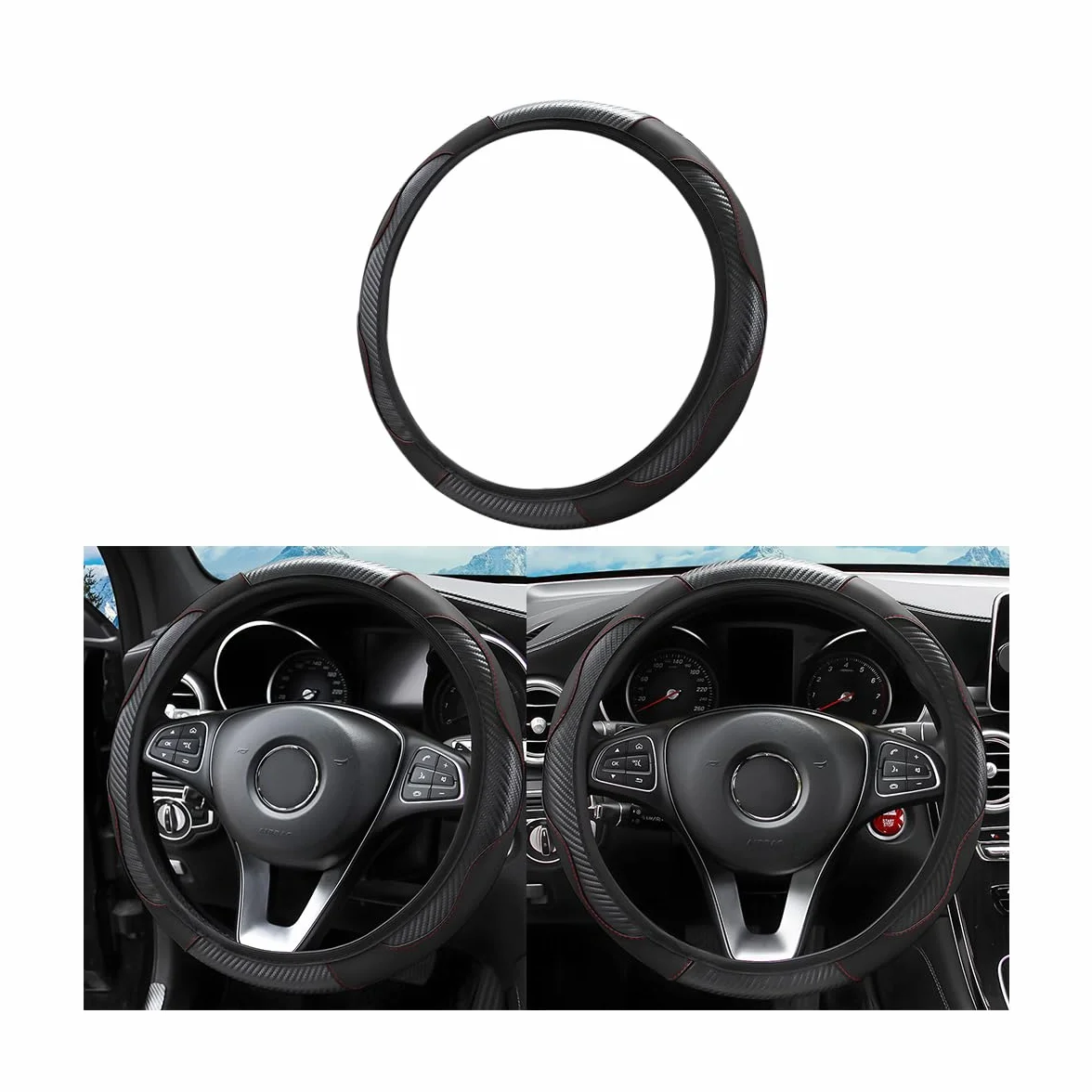 Coprivolante Auto Universale Antiscivolo Traspirante Pelle Microfibra 37-38cm Cuciture Elasticizzato Nero