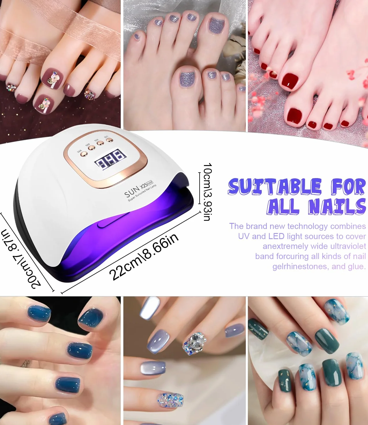 Zawaer Lampada UV LED 380W Display Digitale Sensore Automatico 81 Pezzi Strumenti Professionali Nail Art