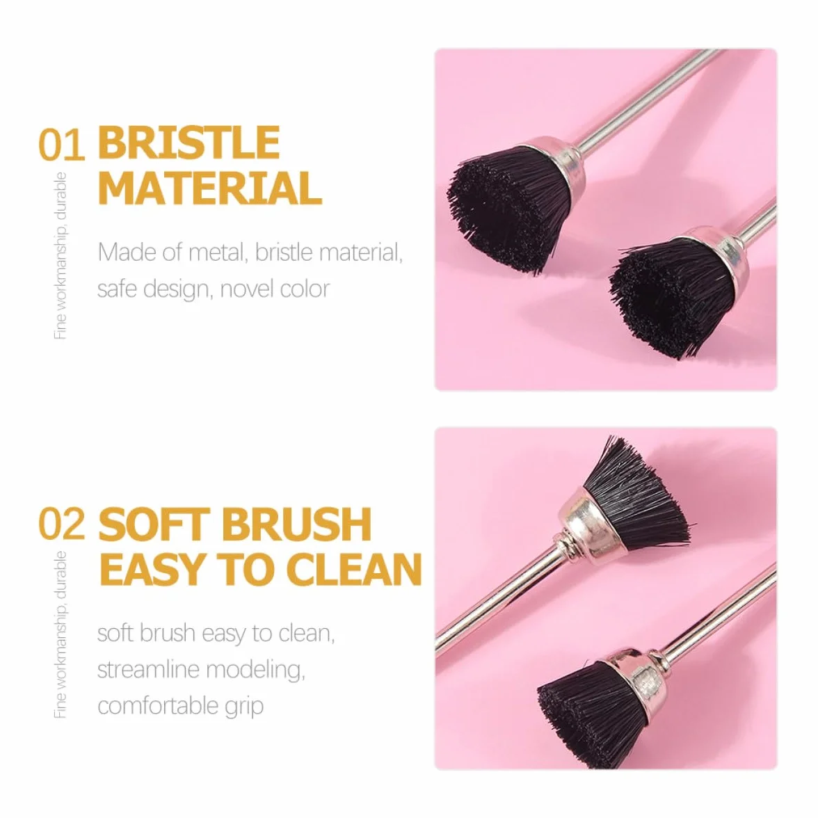 Tofficu Spazzola per Punte da Lavoro Unghie 8 Pezzi Nero Multifunzionale in Metallo e Setole per Manicure Professionale in Salone Unghie