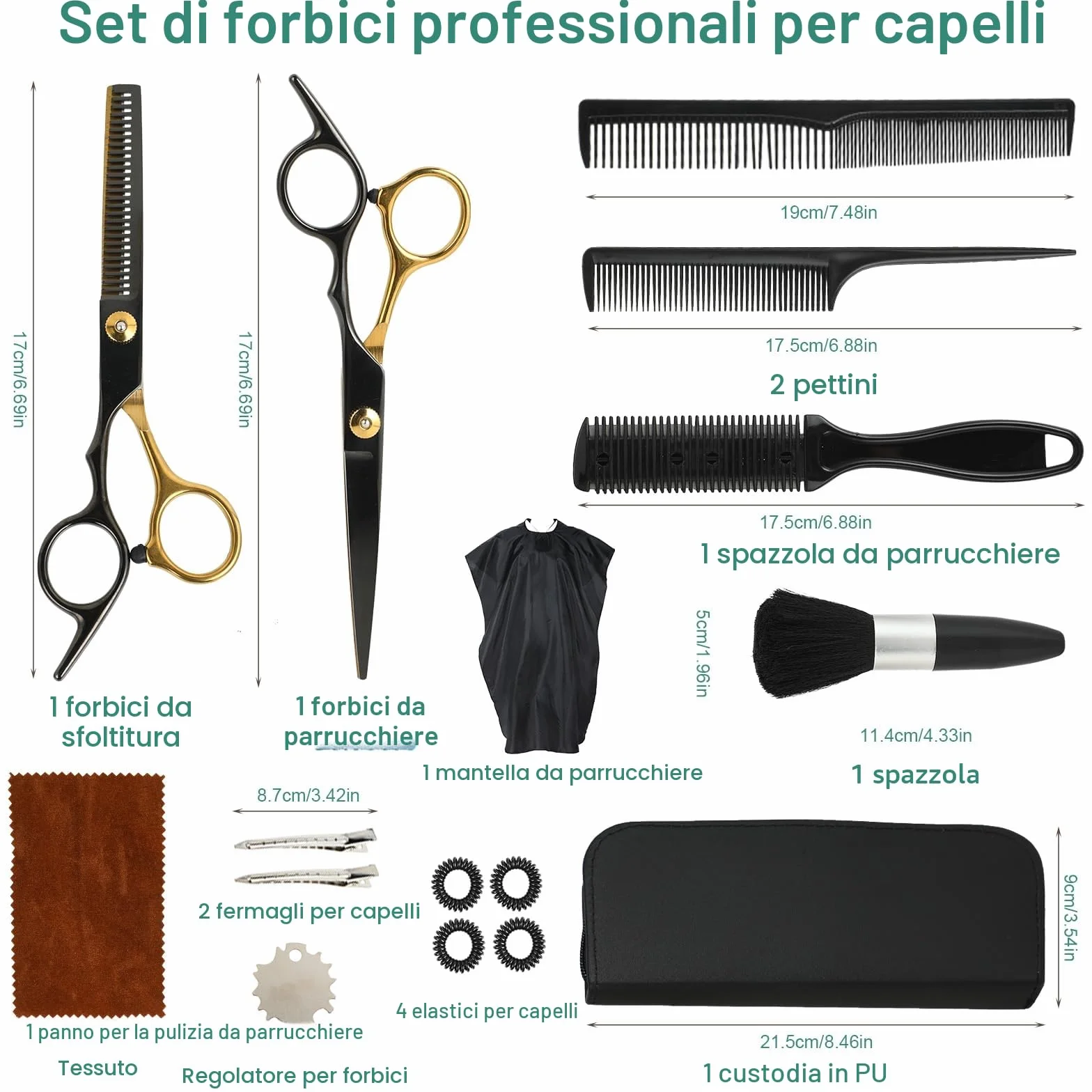 Forbici Parrucchiere Professionali 16 Pezzi – Forbici Capelli 6,7" Acciaio 440C, Forbici Sfoltire & Kit Barbiere