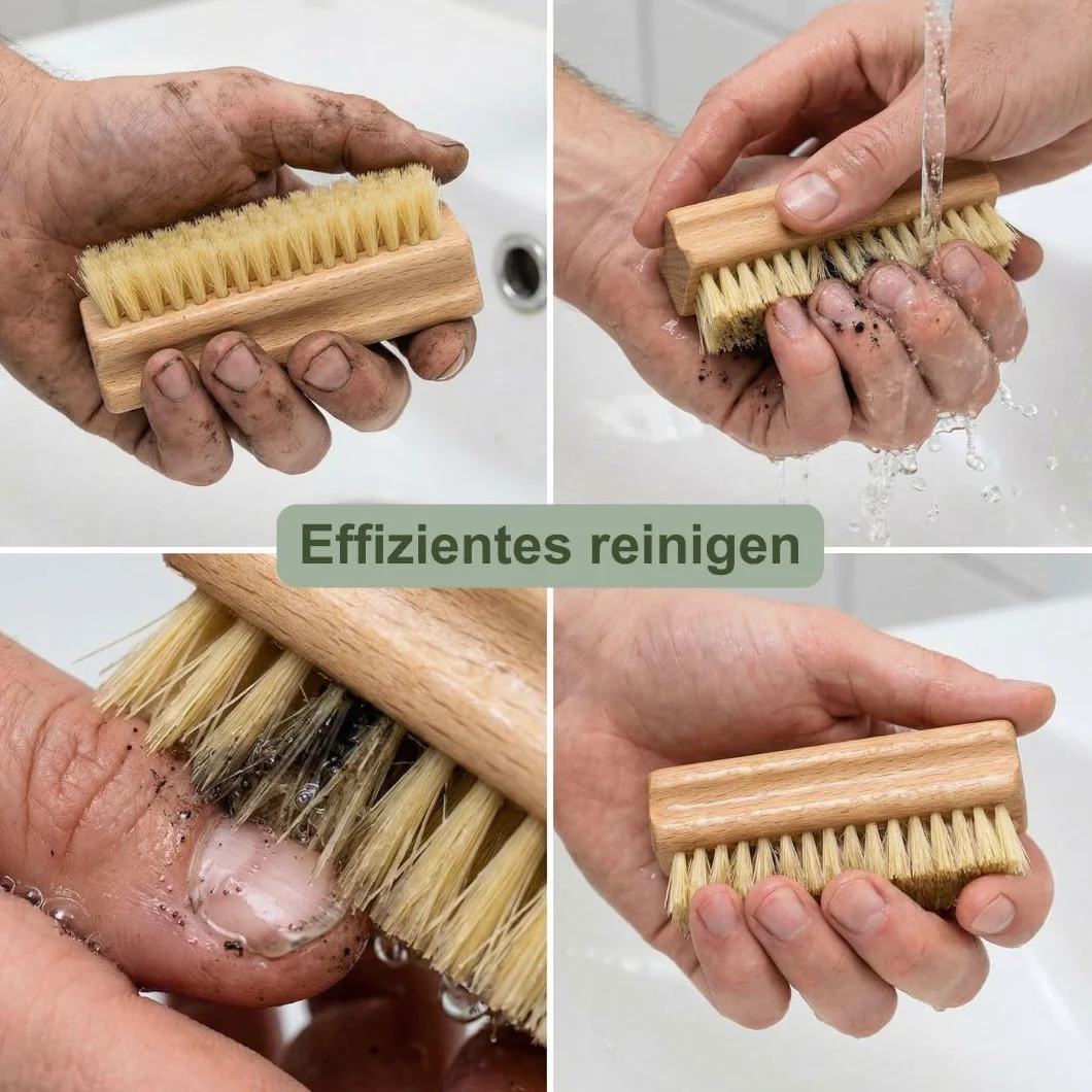 MC-Trend Set di 3 Spazzole per Unghie e Mani in Legno, Setole Naturali, Vegano, Made in Germany