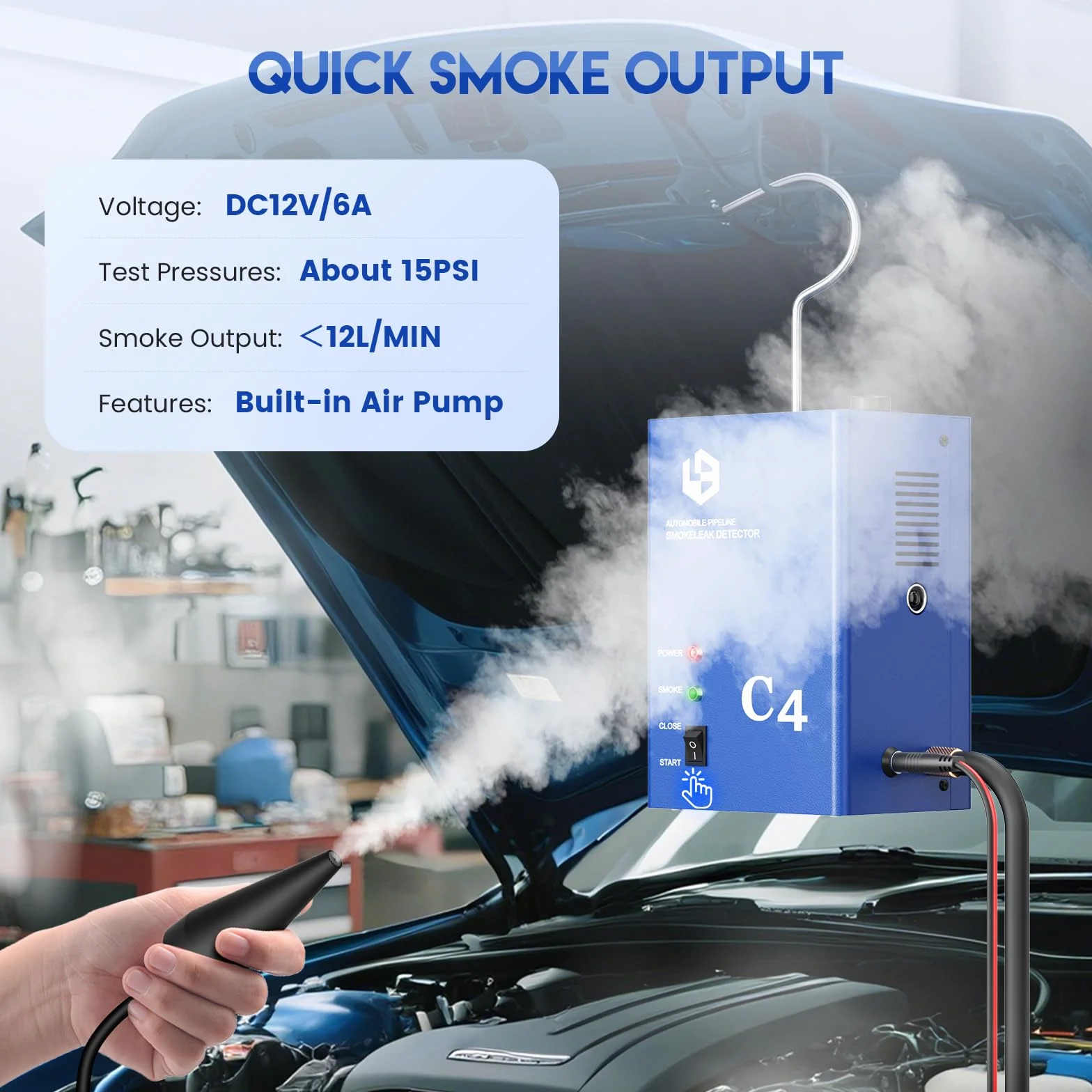 Rilevatore di Perdite 12V ad Alta Precisione per Macchine Fumo Automatico, Aspirapolvere, Carburante e Scarico Auto