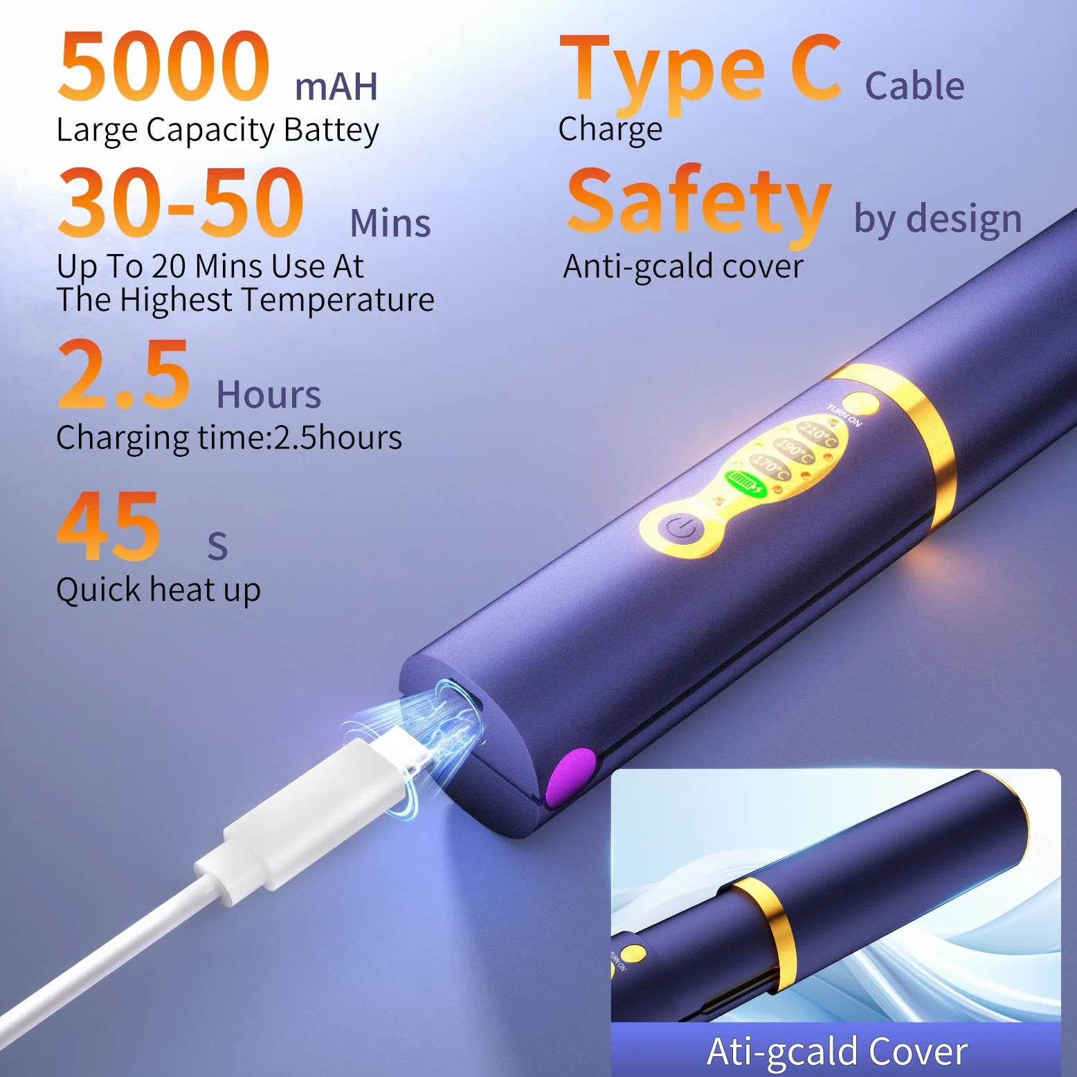 OBEST Piastra Capelli,Piastra e Arricciacapelli Portatile Senza Fili 2 in 1, Piastra da Viaggio per Capelli Ricaricabile USB,5000mAh,Riscaldamento Rapido Della Ceramica,3 Temperatura Regolabile