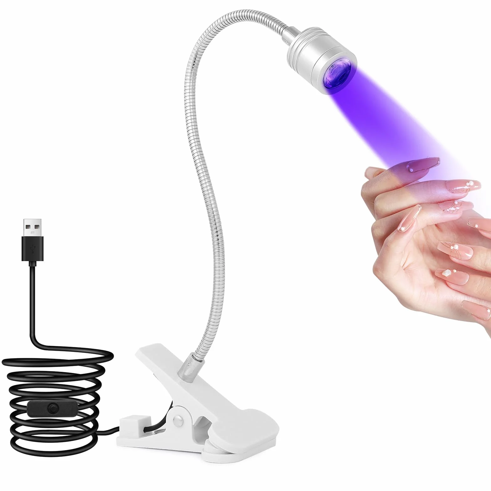 Lampada UV LED Unghie 3W Regolabile Portatile con Clip USB Argento
