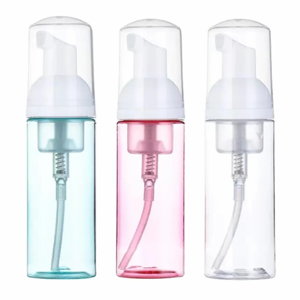 Confezione da 3 Flaconi Schiuma da Viaggio, 60ml - Dispenser Ricaricabili in Plastica Trasparente, Ideali per Sapone, Shampoo e Lavaggio Viso, Pratici e Compatti