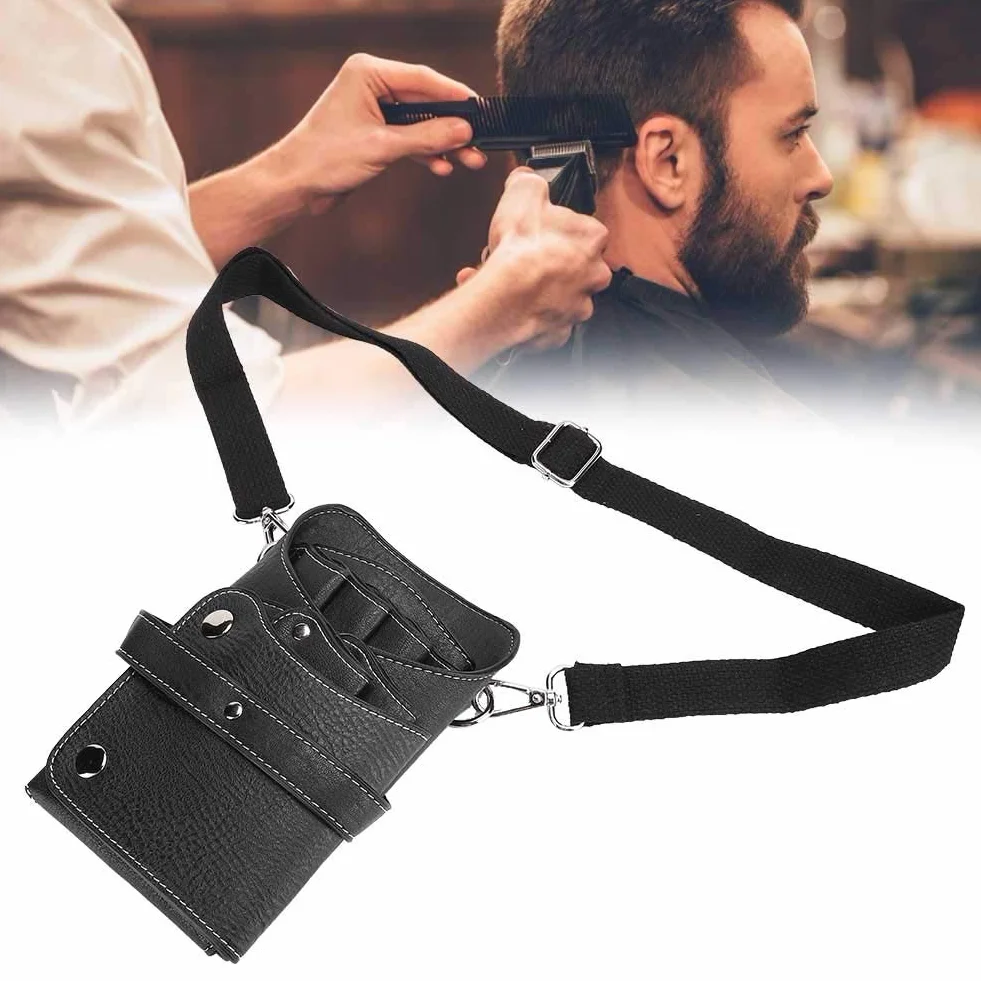 Borsa per Forbici Staccabile Marsupio da Parrucchiere Kit per Parrucchieri in Pelle PU Borsa da Barbiere Rivetto Adatto per Forbici da Parrucchiere, Clip, Pettini per Capelli (Nero)