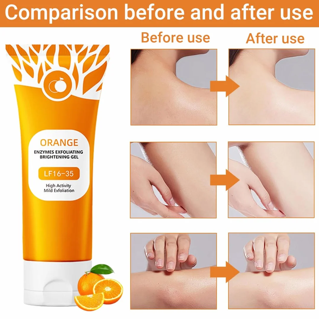 GXGM 2 Pezzi Orange Exfoliating Gel lf16-35,Gentle Exfoliating Orange Detergente Viso,Rimuove le Cellule Morte Della Pelle, Migliora la Consistenza Della Pelle,Con Guanti Floccati Marroni