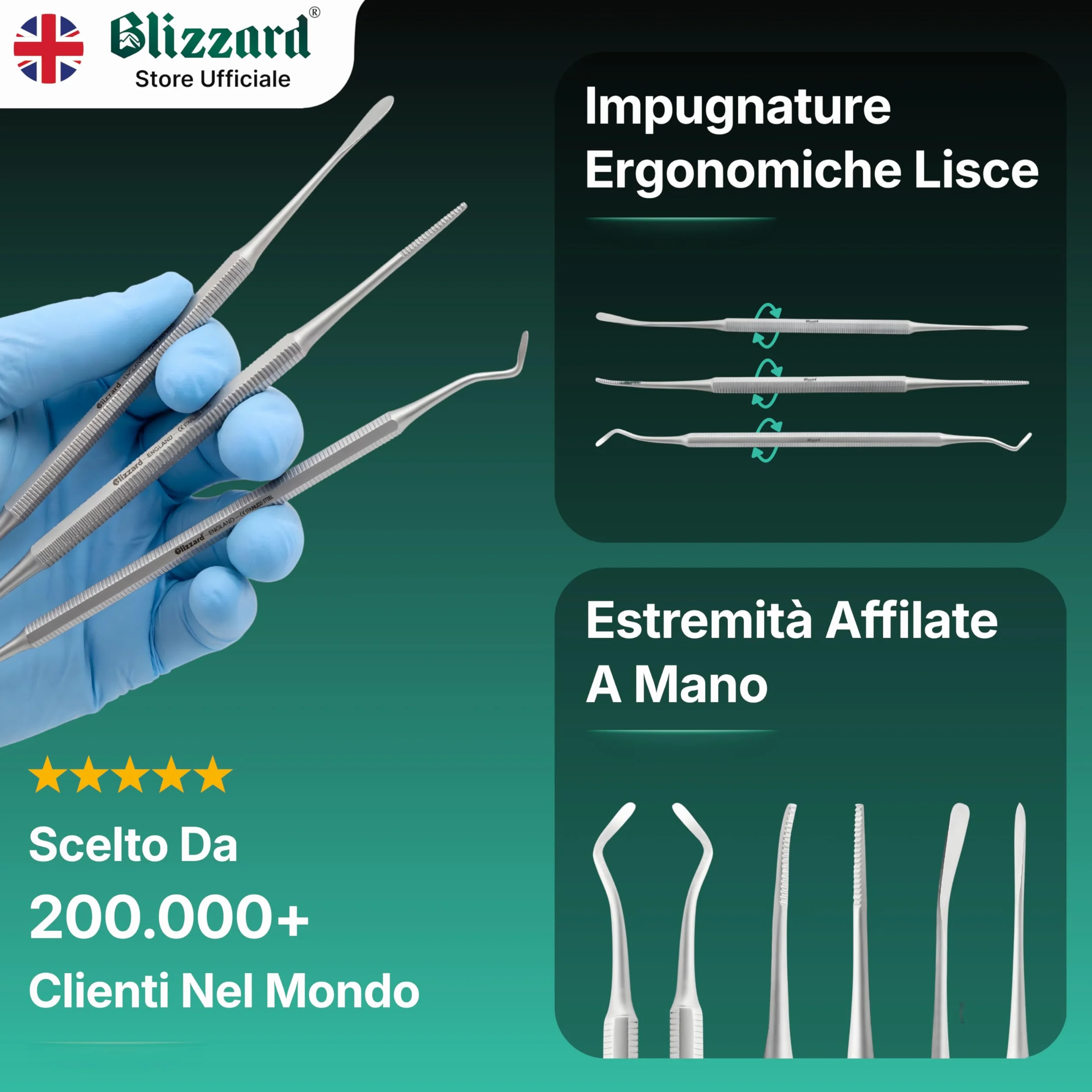 Blizzard Kit Pedicure Professionale 3 Pezzi Ferri da Podologo per Unghie Incarnite Acciaio Inox