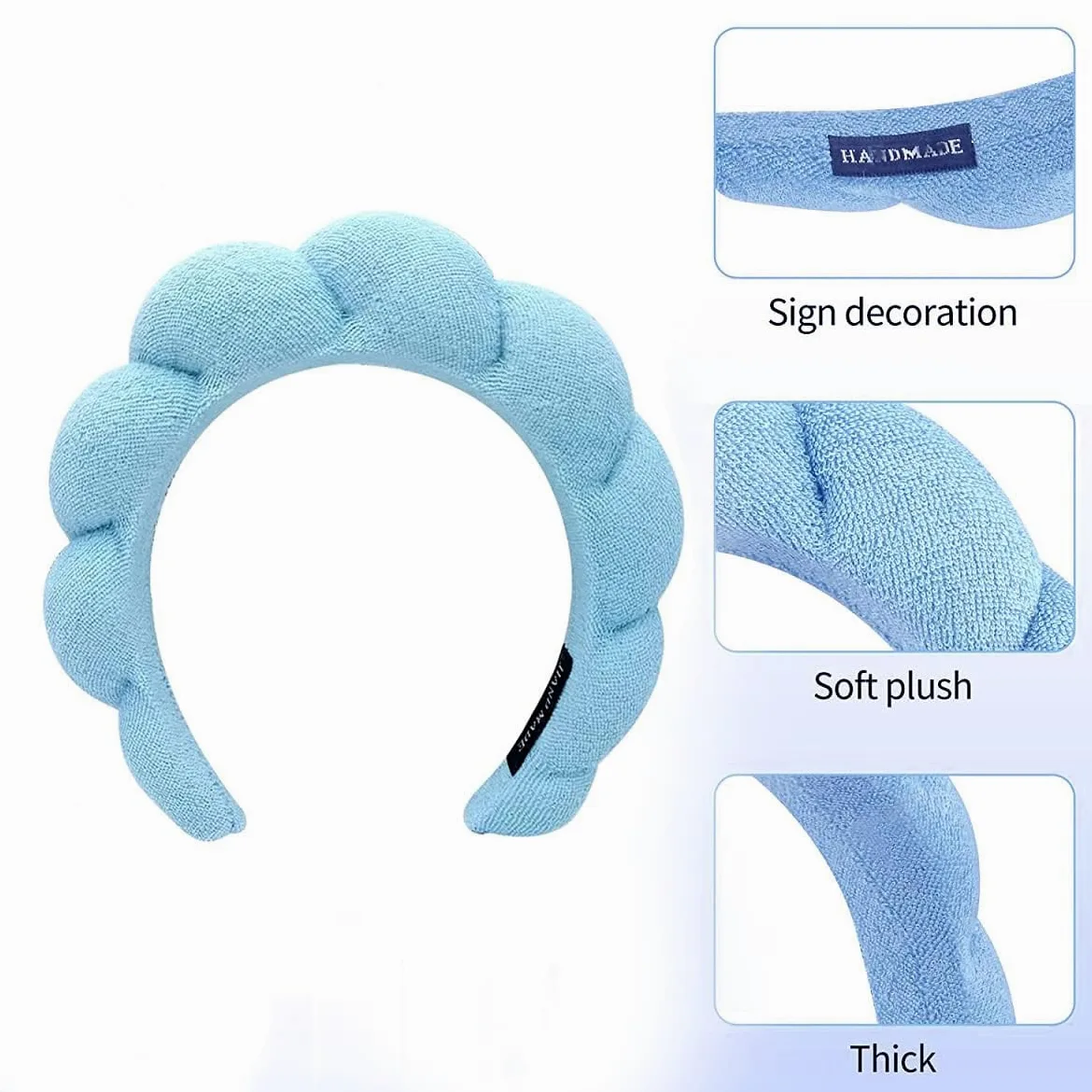 Fascia per capelli in spugna per donne, fascia per la cura della pelle, fascia per il lavaggio del viso, morbida fascia per trucco preppy per spa lavaggio viso trucco (confezione da 10)