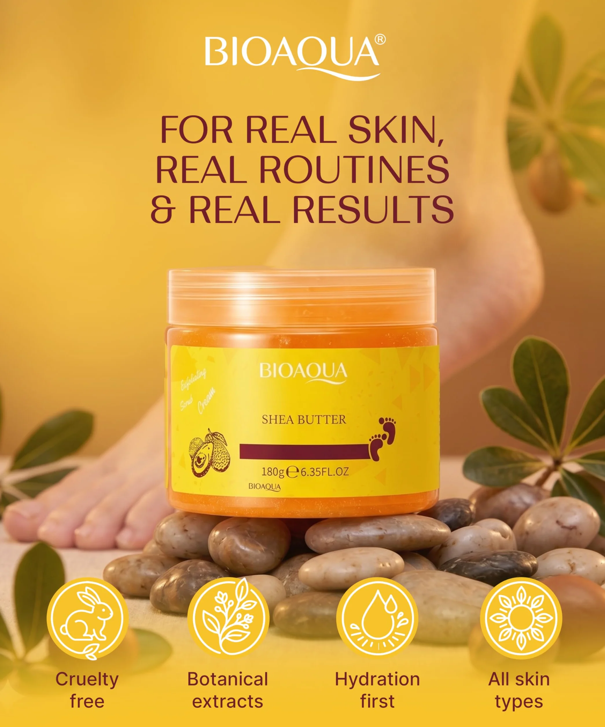 BIOAQUA Cura Del Piede Massaggio Scrub-Crema Esfoliante Detergente Piedi Delicati Olio di Karitè Naturale Estratti 180g