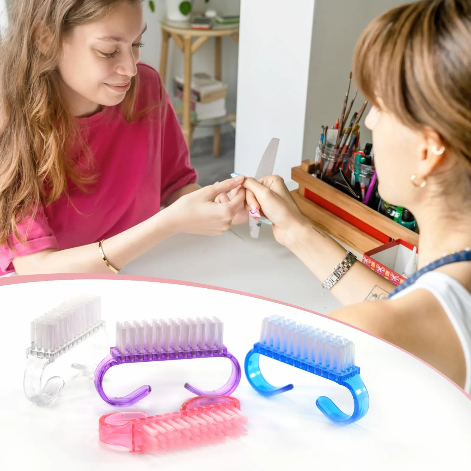 Cheerhom 4 Pezzi Spazzolino Unghie,con Manico in Plastica per Pulire le Dita