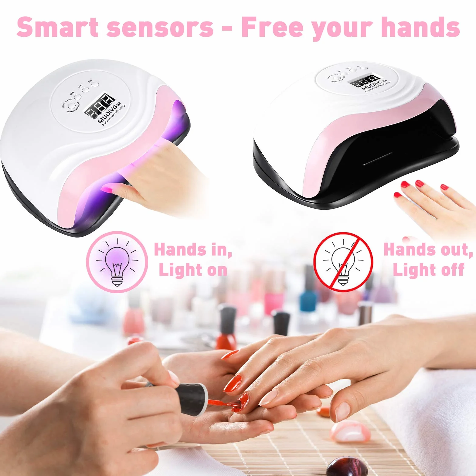 Lampada Unghie LED UV Professionale,168W Fornetto Unghie Può Curare Rapidamente,Sensore Di Avvio Automatico,Timers da 10s/30s/60s/90s, LCD Display Lampada per unghie per Gel Nail Polish Light
