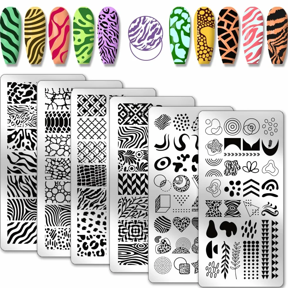 PH PandaHall 6 pz Piastre per Timbri per Unghie con Stampa Leopardata Stamping Nail Art con Texture Ad Albero Stencil per Nail Art Piastra per Immagini per Unghie per Donne Manicure Salone 12x6cm