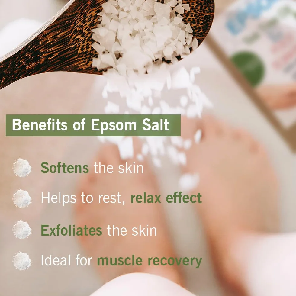 Sali da Pediluvio, Riparazione Unghie Danneggiate, Sale Epsom e Oli Essenziali, Magnesio per Bagno, Piedi, Mani, Pediluvio 500 g, Pedicure, Deodorante per Piedi, Calli