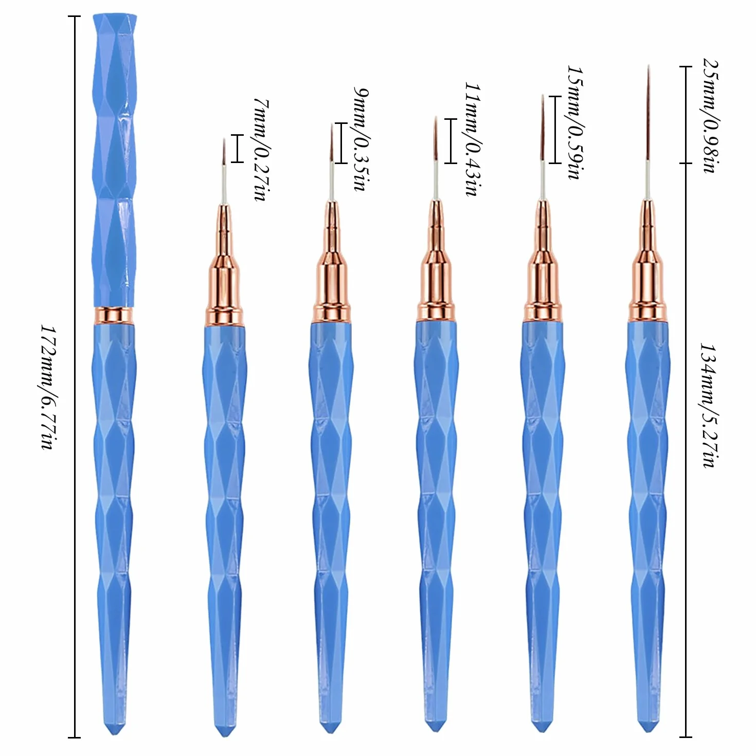 Pennelli per Nail Art, 5 Pezzi Pennelli Liner di Precisione, Pennelli per Unghie per Disegnare Linee Fini Attrezzo per gel UV Disegno Fodera Unghie Strumenti Manicure,Blu