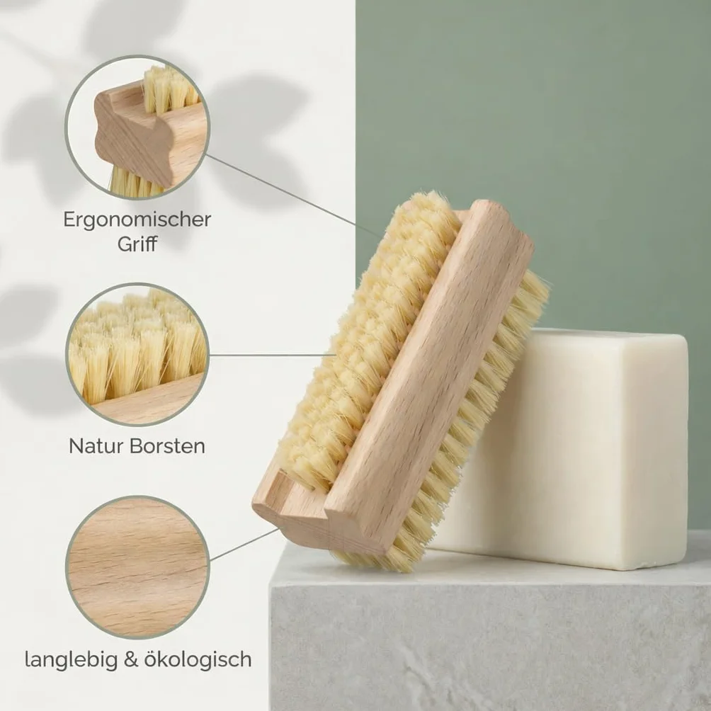 MC-Trend Set di 3 Spazzole per Unghie e Mani in Legno, Setole Naturali, Vegano, Made in Germany
