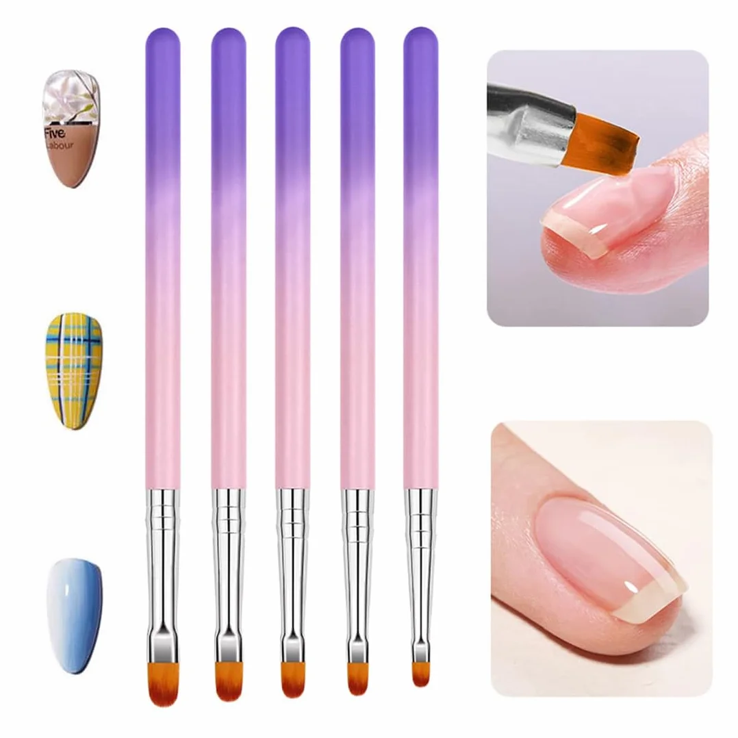 Set di 5 pennelli per unghie – Pennello professionale in gel e acrilico per unghie – Pennello gel per nail art – Pennello acrilico per unghie – Set di pennelli per unghie in gel
