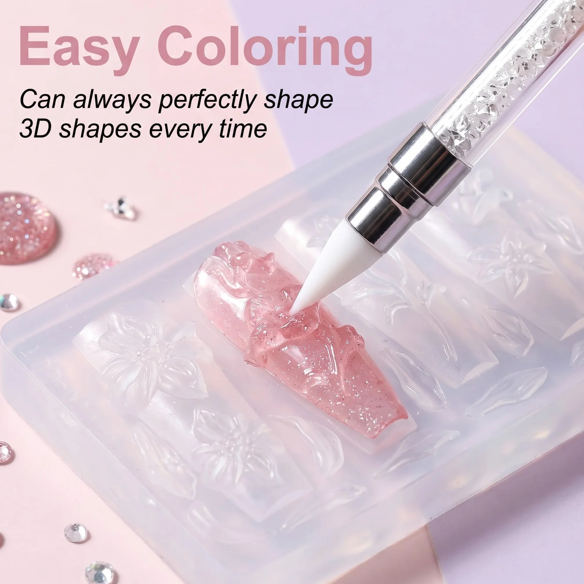 2 Pezzi Stampi per Unghie in Silicone 3D con Penna, Formine per Decorazioni Nail Art a Forma di Fiori e Fiocchi, Stampo Trasparente per Manicure Fai da Te, Accessori Professionali per Unghie