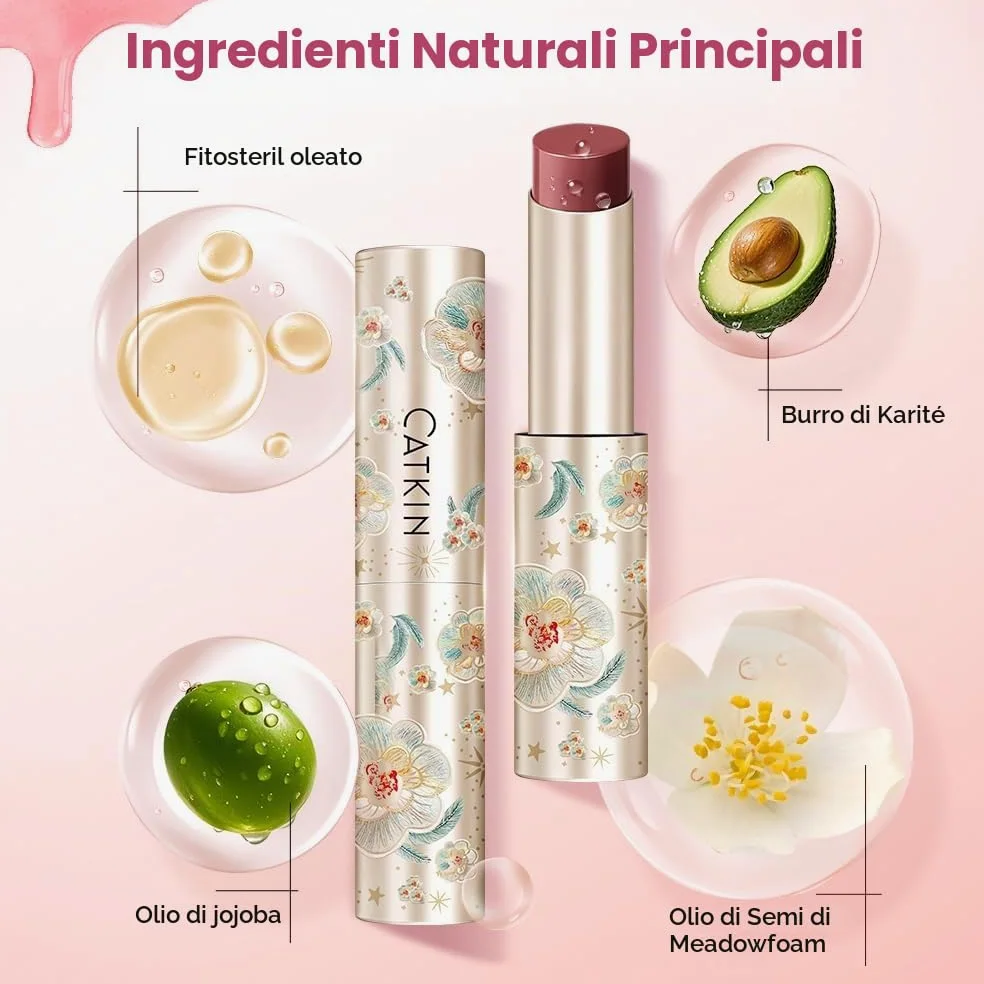 CATKIN 3pcs Gloss Tinted Lip Balm Set, 2 in 1 Rossetto e Balsamo Labbra, Burrocacao Labbra Colorato, Formula Volumizzante e Leggero, Idratante, Essenza Vegetale, Lenitivo e Riparatore, 3.4g