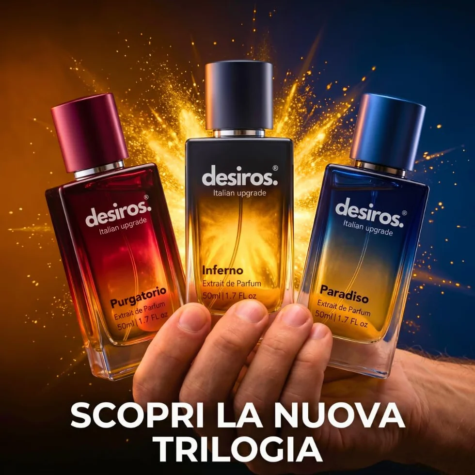 Desiros Inferno Estratto di Profumo Uomo 50ml 25% Oli Essenziali Note Agrumate Fresche Legnose