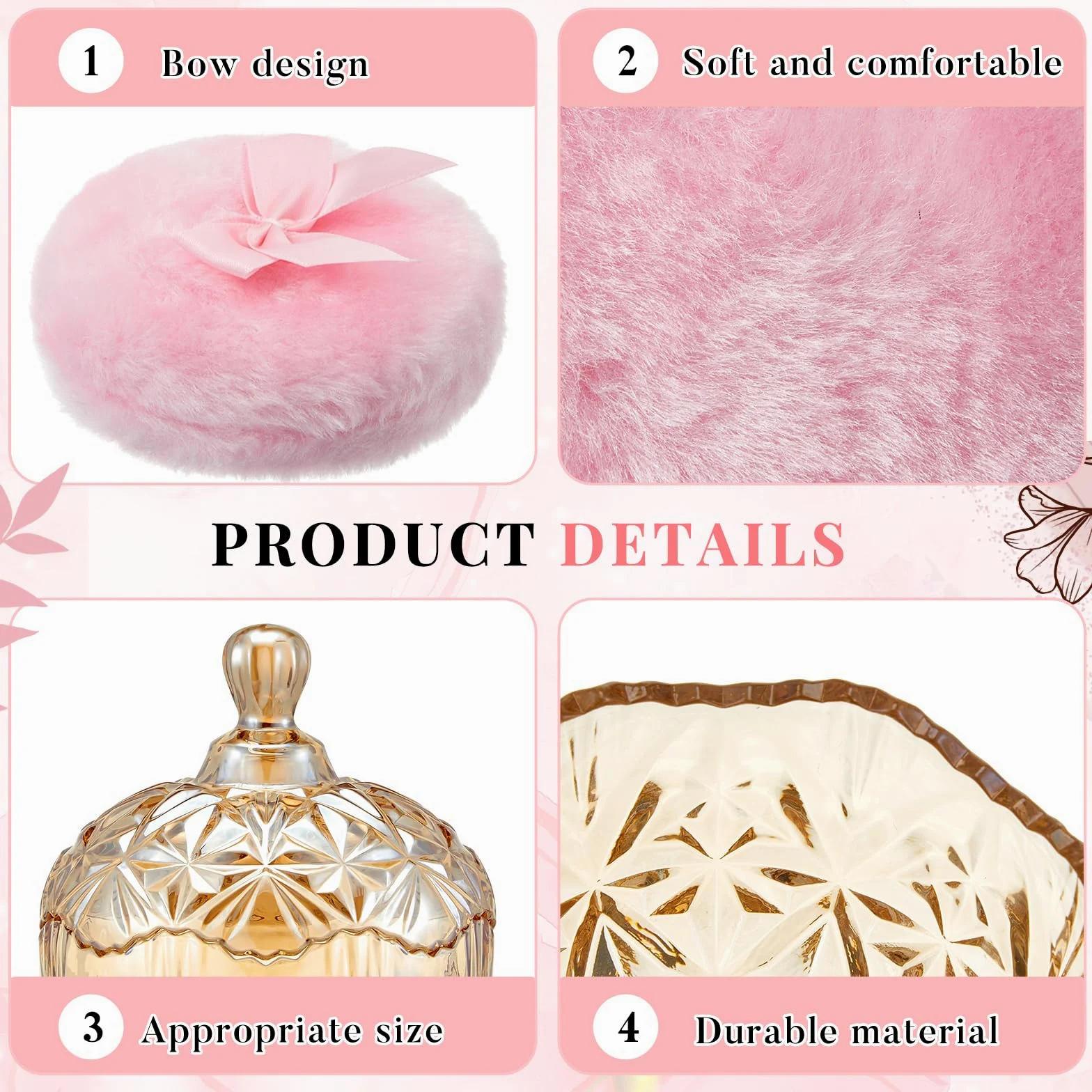 Tioncy 4 spugnette grandi per cipria e contenitori, extra large, morbide, lavabili, riutilizzabili, soffici, spugnette per il trucco bagnate e asciutte (diamante, ambra e trasparente)