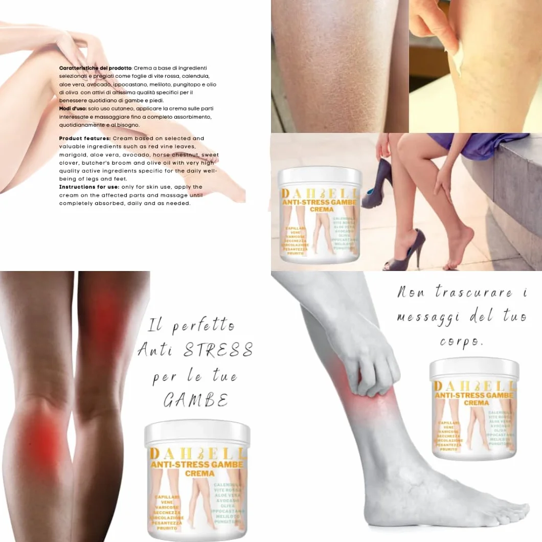 Dahbell Crema per vene varicose capillari rotti circolazione gambe con vite rossa calendula ippocastano aloe vera