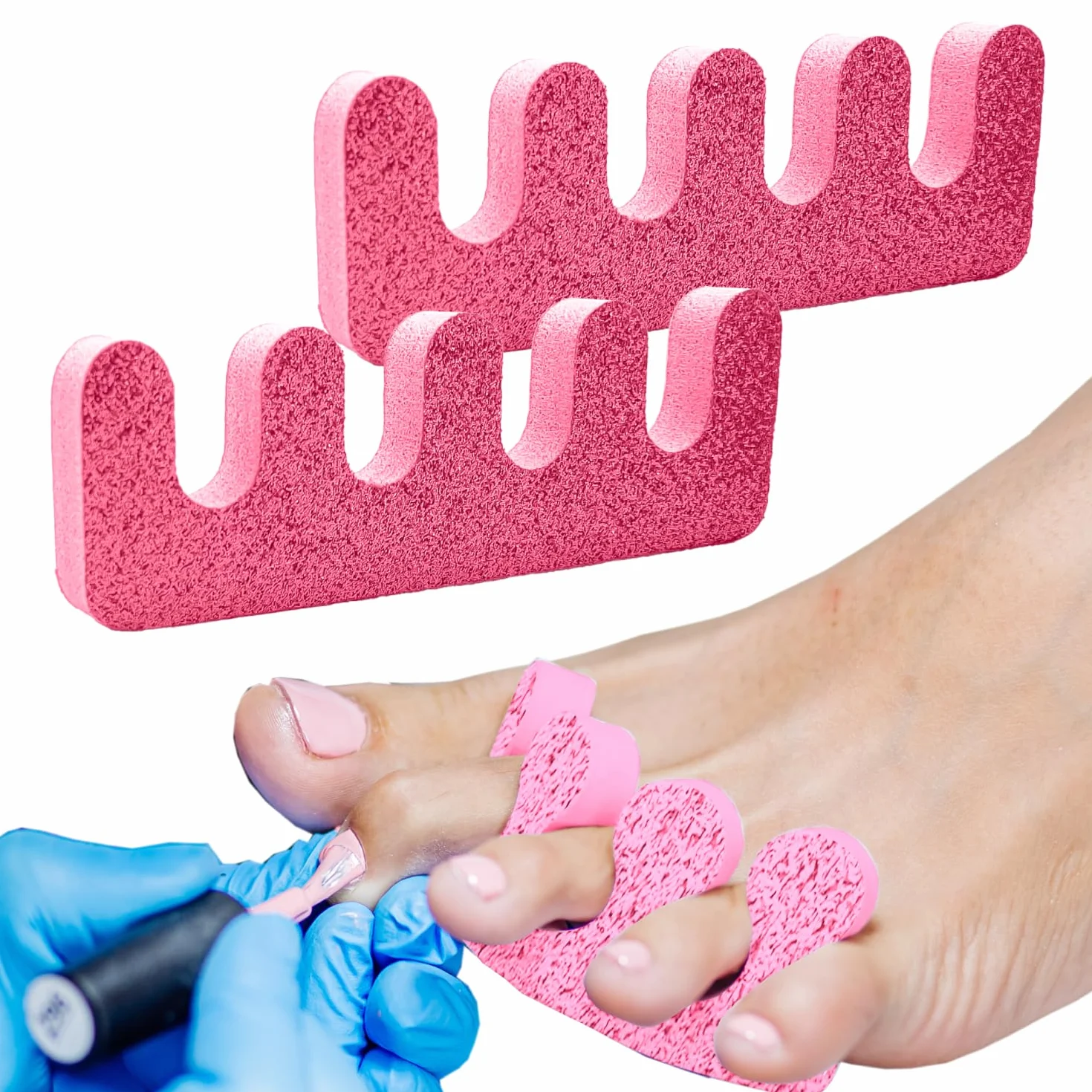 Separatore per Dita dei Piedi e delle Mani, 2 PZ Schiuma Morbida Foam Spugna Separa Dita Divisori per Smalto Unghie dei Piedi Nail Art, Separadita per Pedicure e Manicure (ROSA)