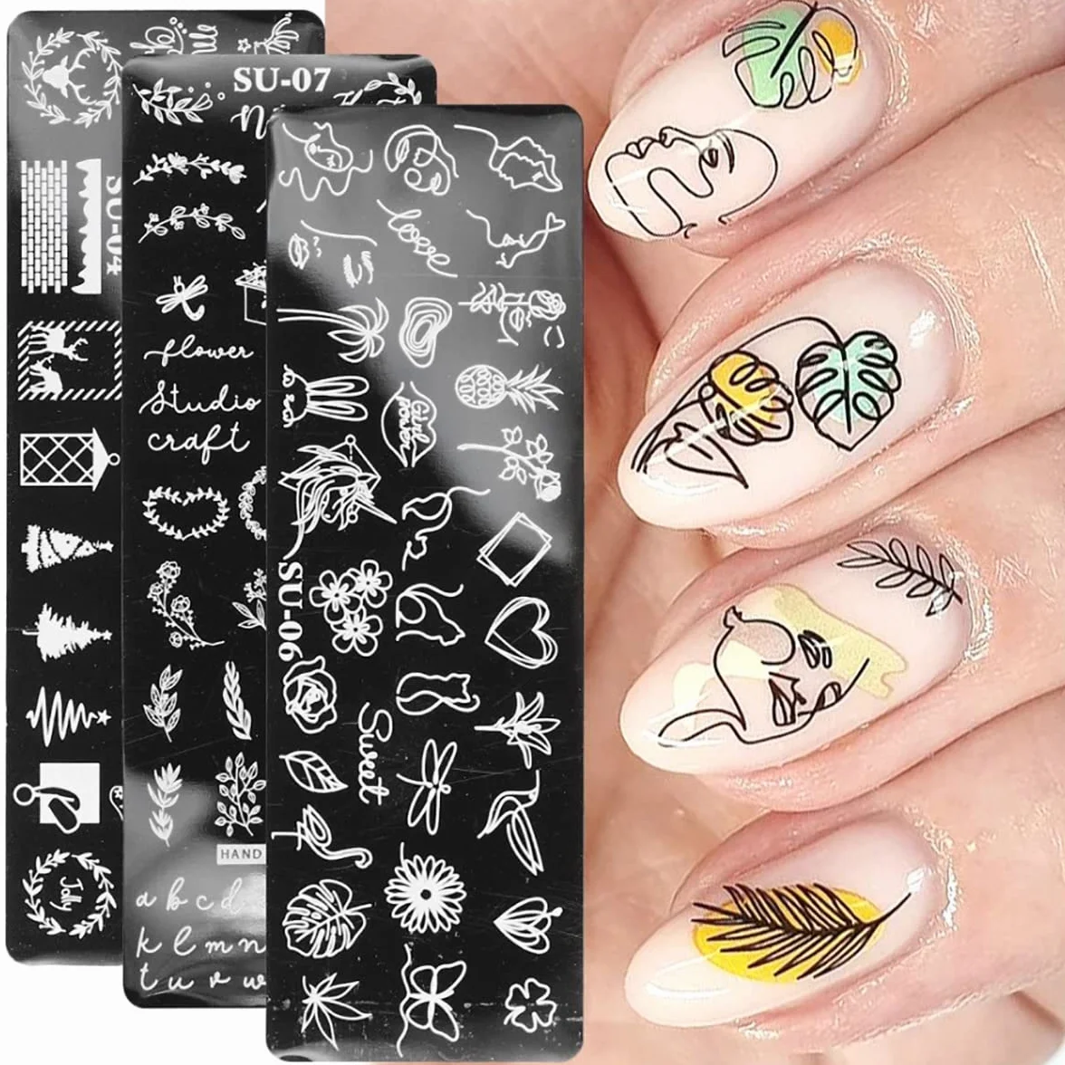 MWOOT 6pcs Set di Nail Art Stamping, Nail Template Piastra per Unghie,Mescolare Unghie Piastre Manicure Nail Piastra, UnghieTimbro Scraper Piatti Templates