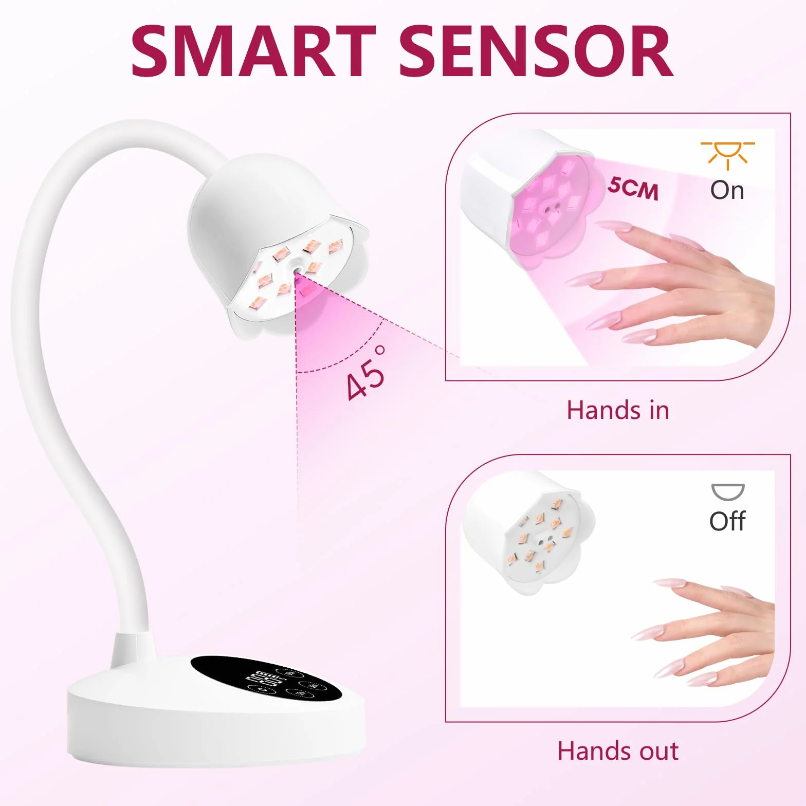 Makartt Lampada UV LED per unghie, a collo di cigno, senza fili, 30 mW/cm², ricaricabile, con 4 timer e sensore automatico, lampada a collo d'oca ad asciugatura rapida, per manicure fai da te