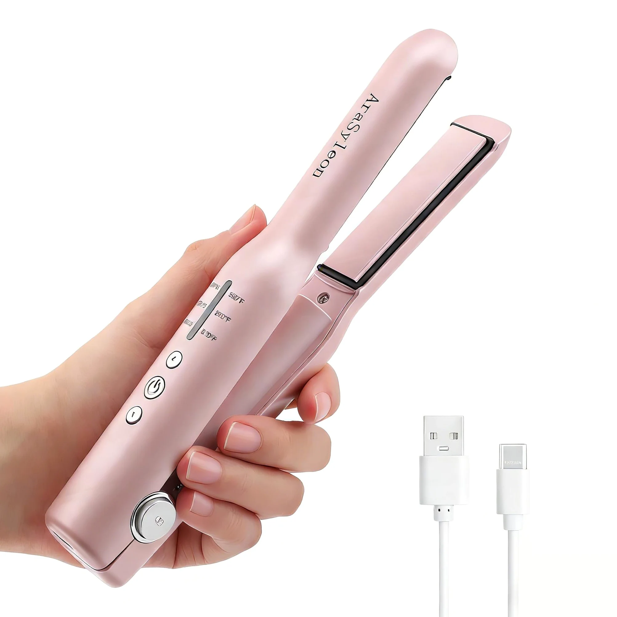Piastra per capelli senza fili, da viaggio, per capelli corti, rosa | Mini ferro piatto portatile portatile ricaricabile da viaggio compatto