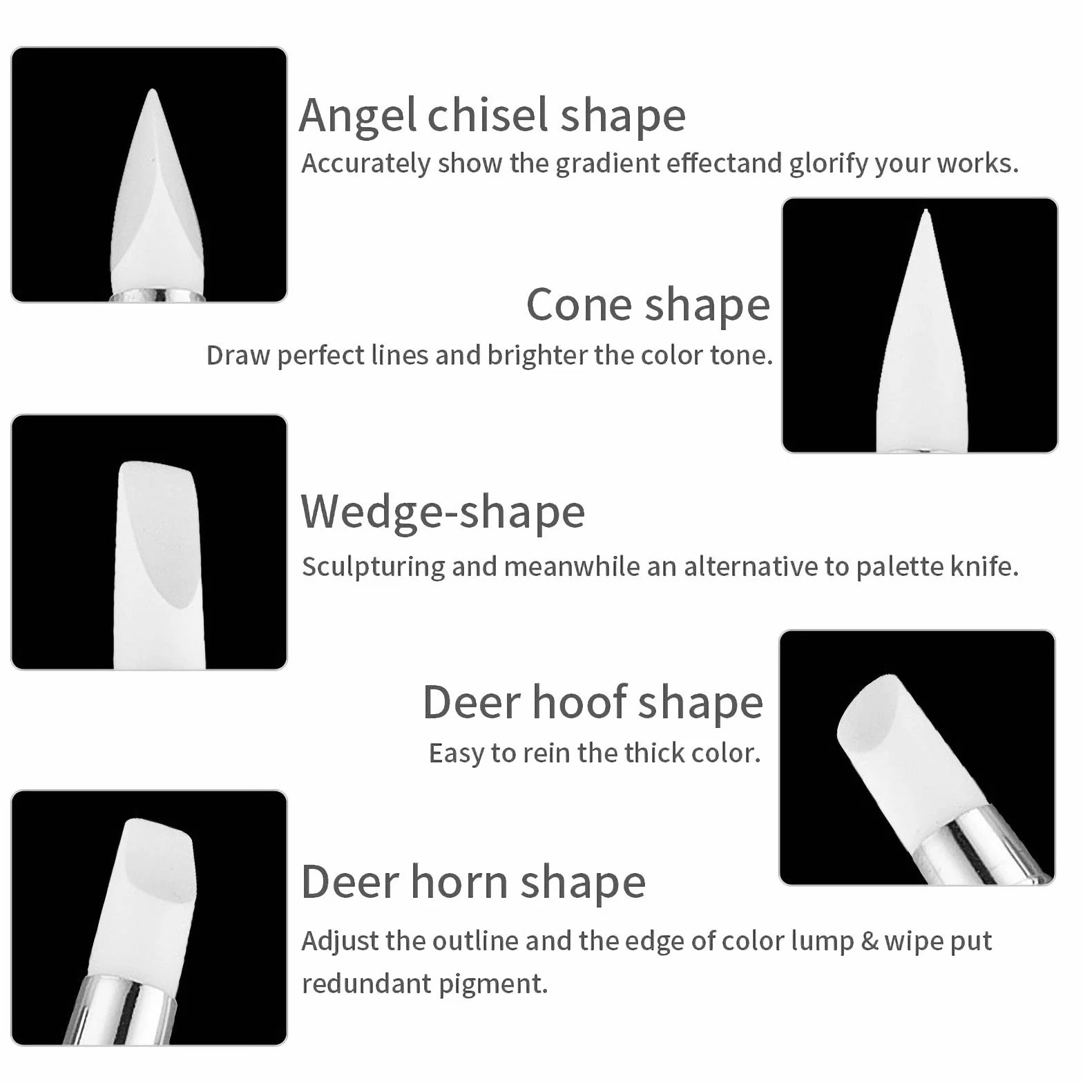 Hanyousheng 5 Pezzi Pennelli in Silicone Per Unghie Art Design Decorazione Kit Silicone Nail Art Pennelli Con Manico Acrilico Stras