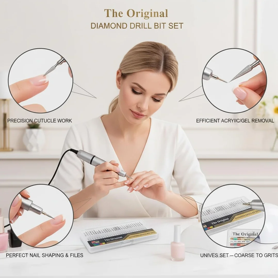 Punte Professionali per Fresa Unghie in Diamante 30 PCS Accessori Carburo di Tungsteno Manicure Pedicure