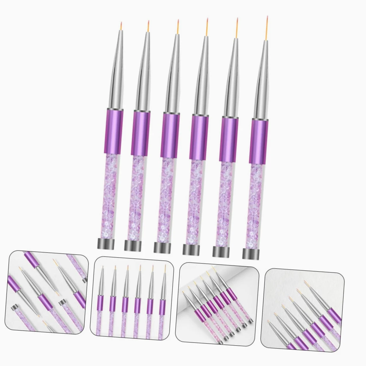 Healvian 3 Set Di Penne Per Nail Art Linee Di Trazione Design Per Unghie Penne Con Estremità in Metallo Pennelli Per Manicure Strumenti Per Nail Art Set Da 6 Pezzi*3