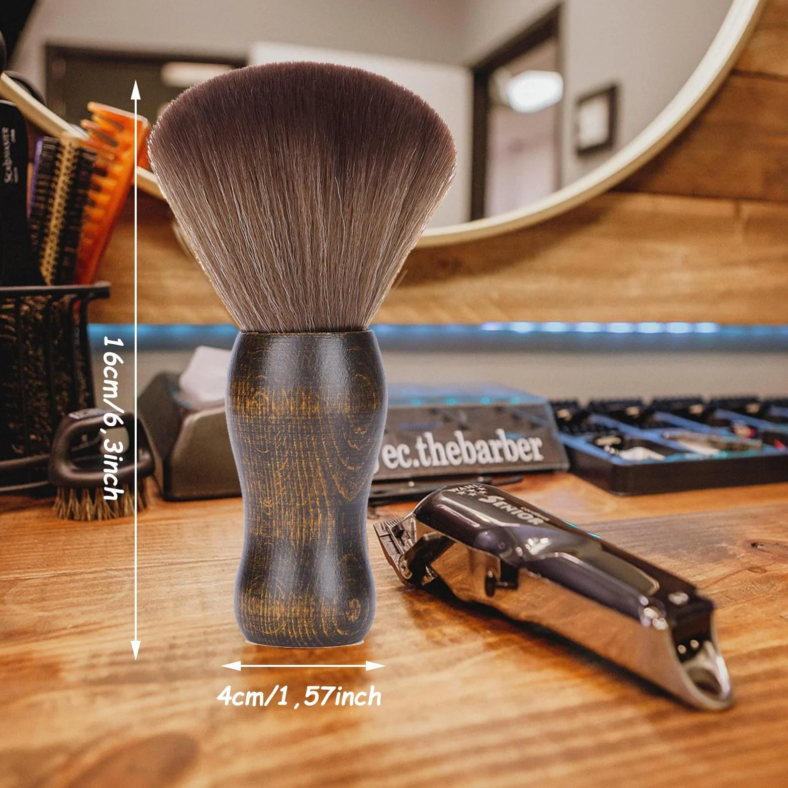 WhaleO Pennello da Barba Spazzola Barbiere per Salone,Pennello Professionale per Talco,Barbiere Collo Spazzola Spazzola Barba per Barber Shop,Spazzola Professionale per Parrucchieri/Barbiere in Legno
