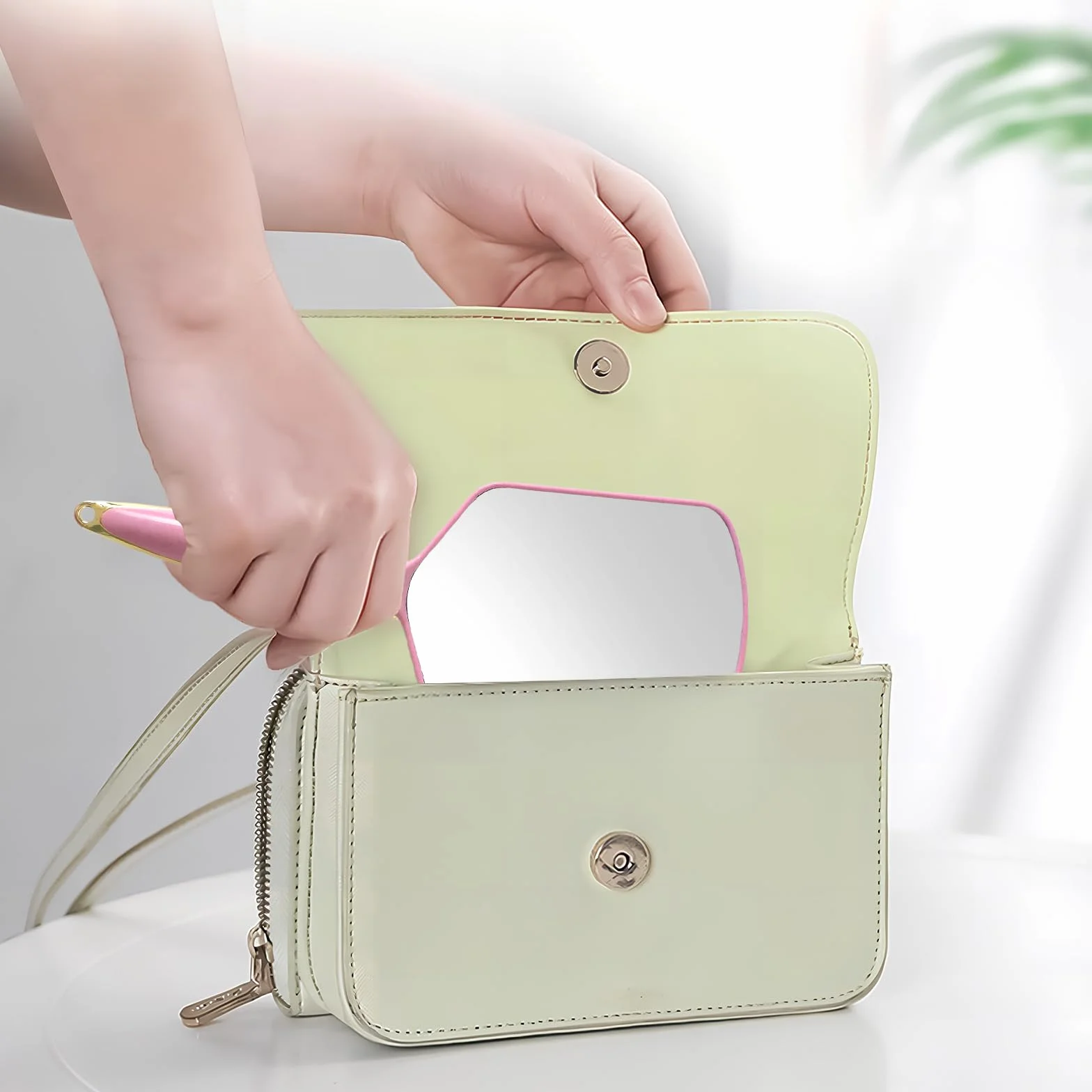 Beauty Specchio Ovale, Specchio Portatile con Manico, Specchios Portatile con Manico dal Design Ergonomico, Ingrandimento Specchios Cosmetico, Make Up per Cura Viso e Capelli